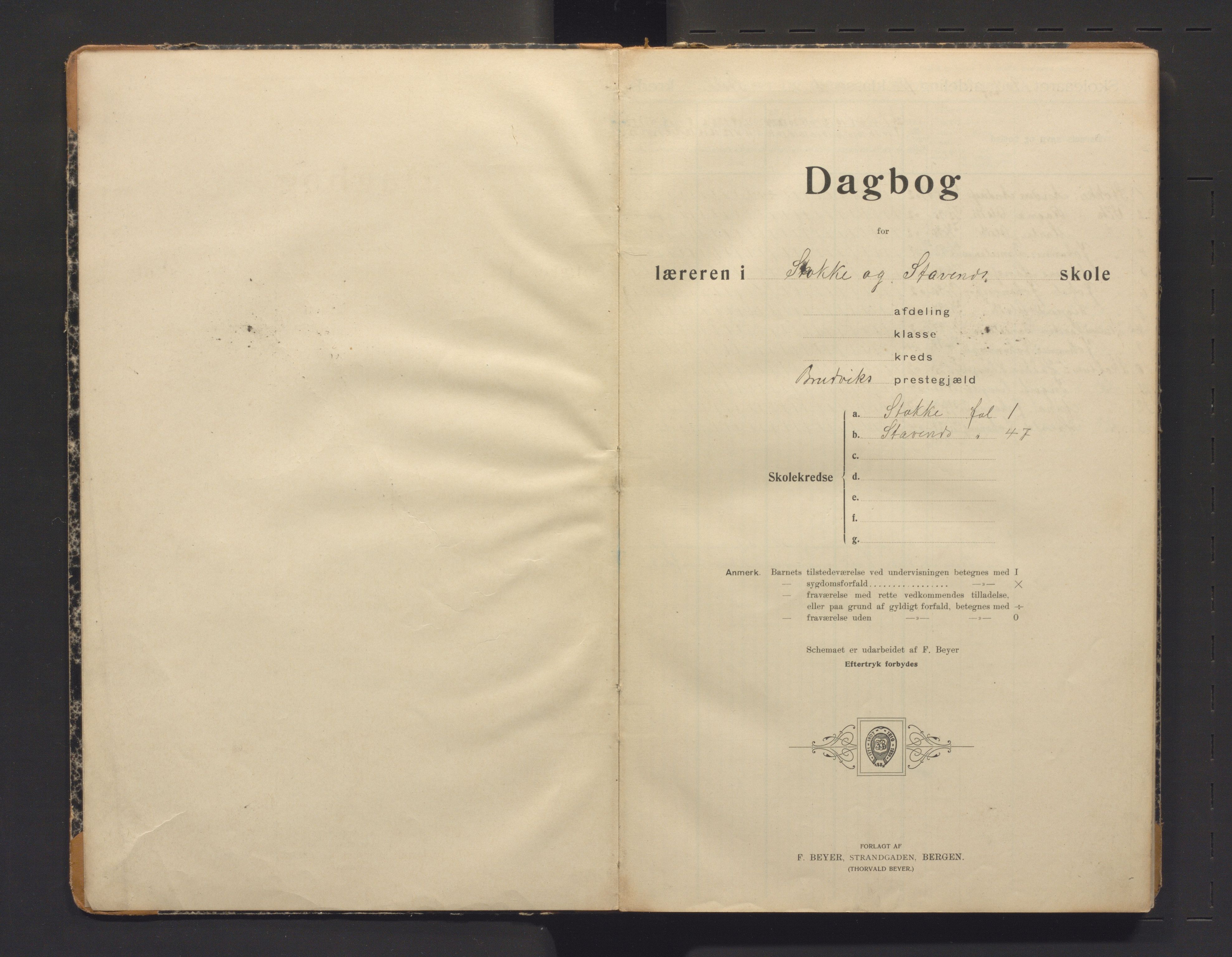 Bruvik kommune. Barneskulane, IKAH/1251a-231/G/Ga/L0003: Dagbok for læraren i Stokke og Stavnes skular, 1904-1915