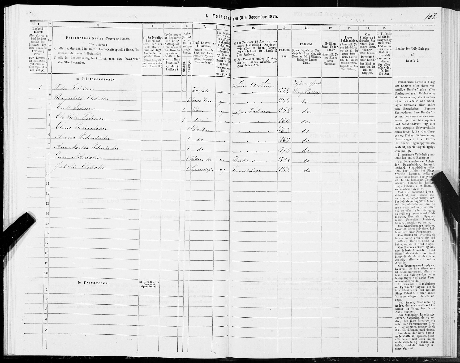 SAT, 1875 census for 1522P Hjørundfjord, 1875, p. 2108