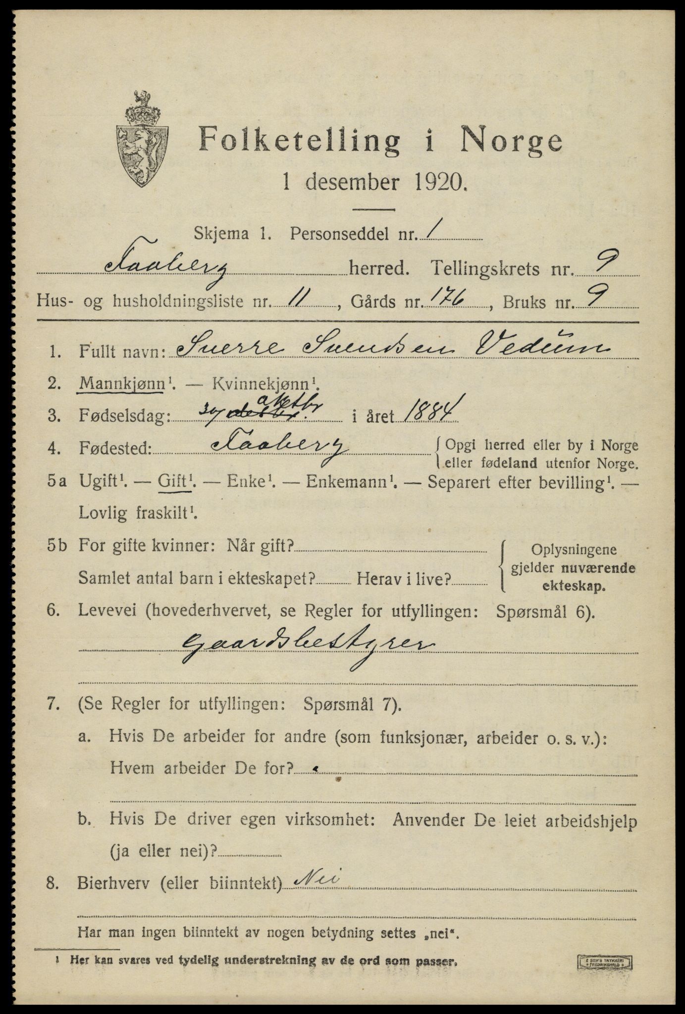 SAH, 1920 census for Fåberg, 1920, p. 10134