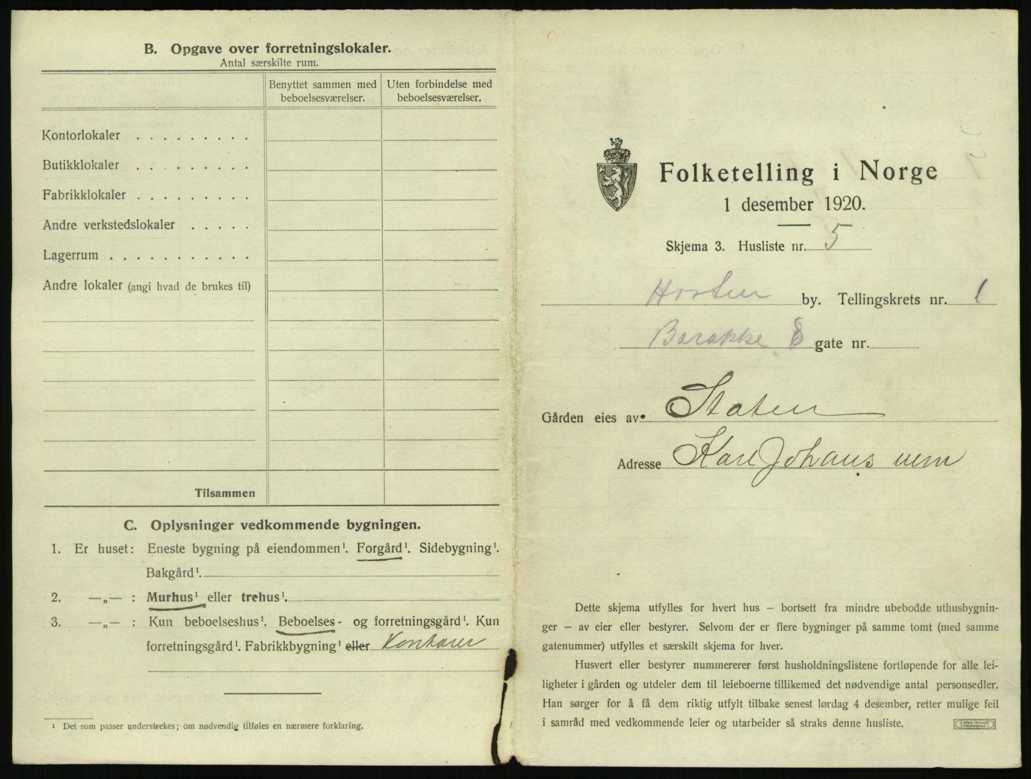 SAKO, 1920 census for Horten, 1920, p. 61