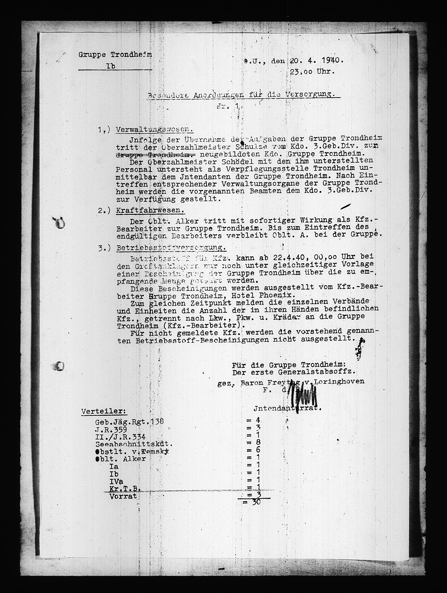 Documents Section, AV/RA-RAFA-2200/V/L0087: Amerikansk mikrofilm "Captured German Documents".
Box No. 726.  FKA jnr. 601/1954., 1940, p. 298