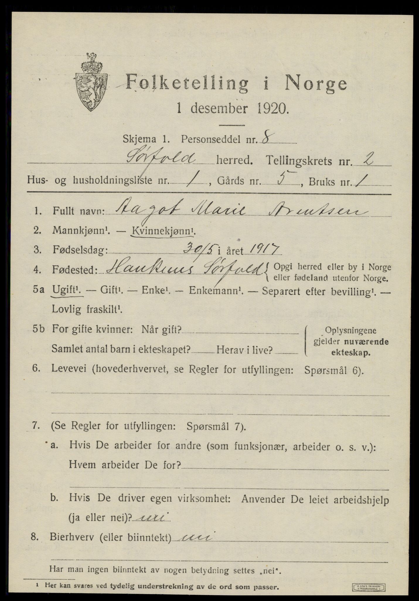 SAT, 1920 census for Sørfold, 1920, p. 1355