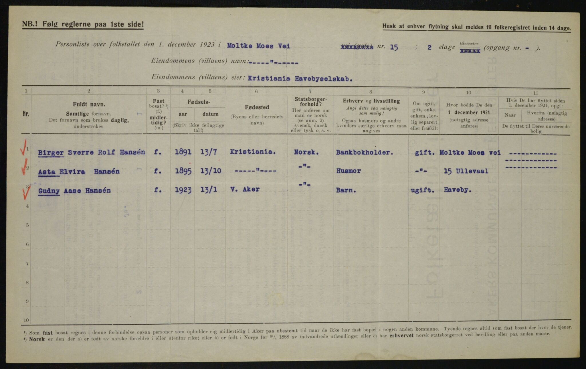 , Municipal Census 1923 for Aker, 1923, p. 21467