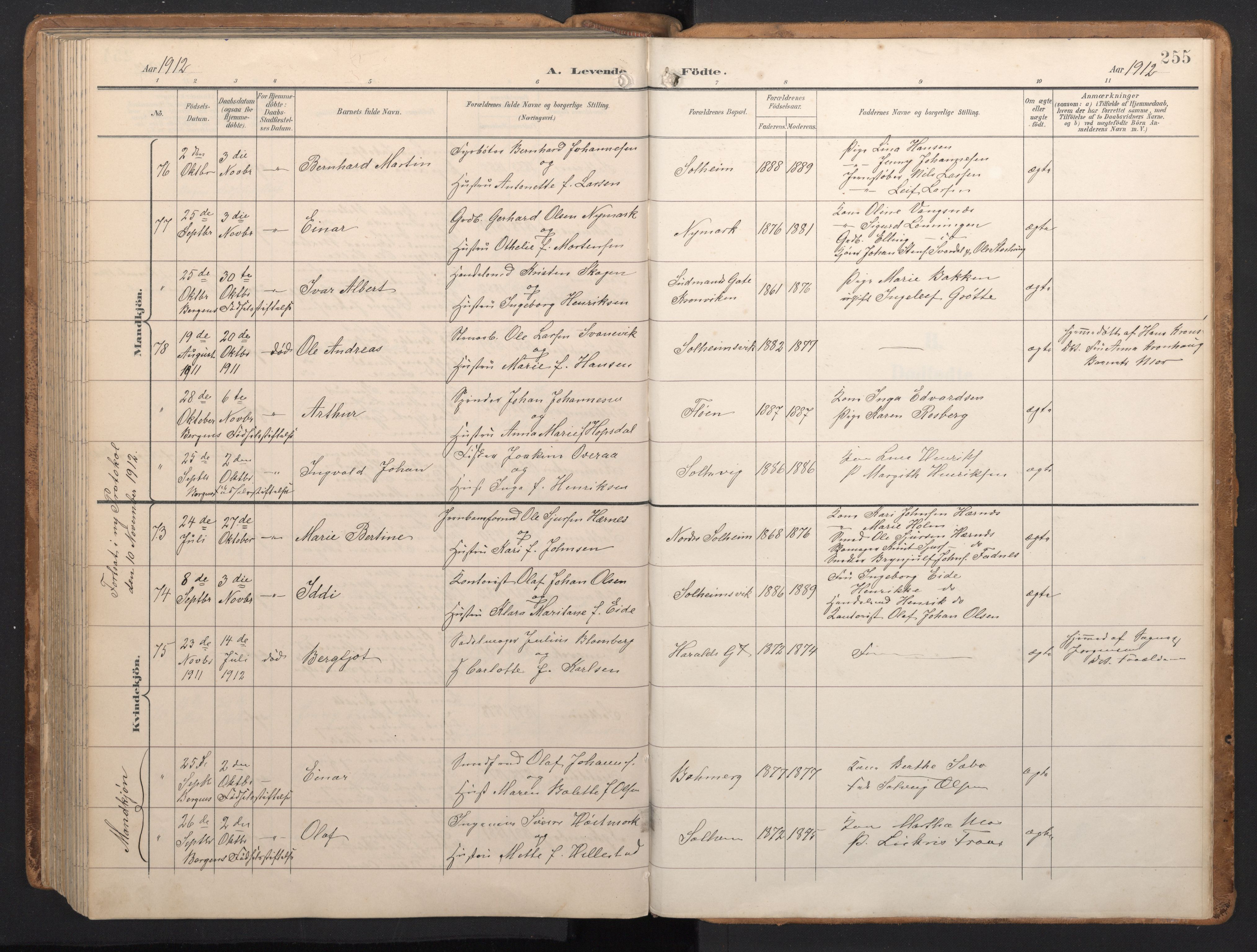 Årstad Sokneprestembete, AV/SAB-A-79301/H/Hab/L0002: Parish register (copy) no. A 2, 1896-1912, p. 254b-255a