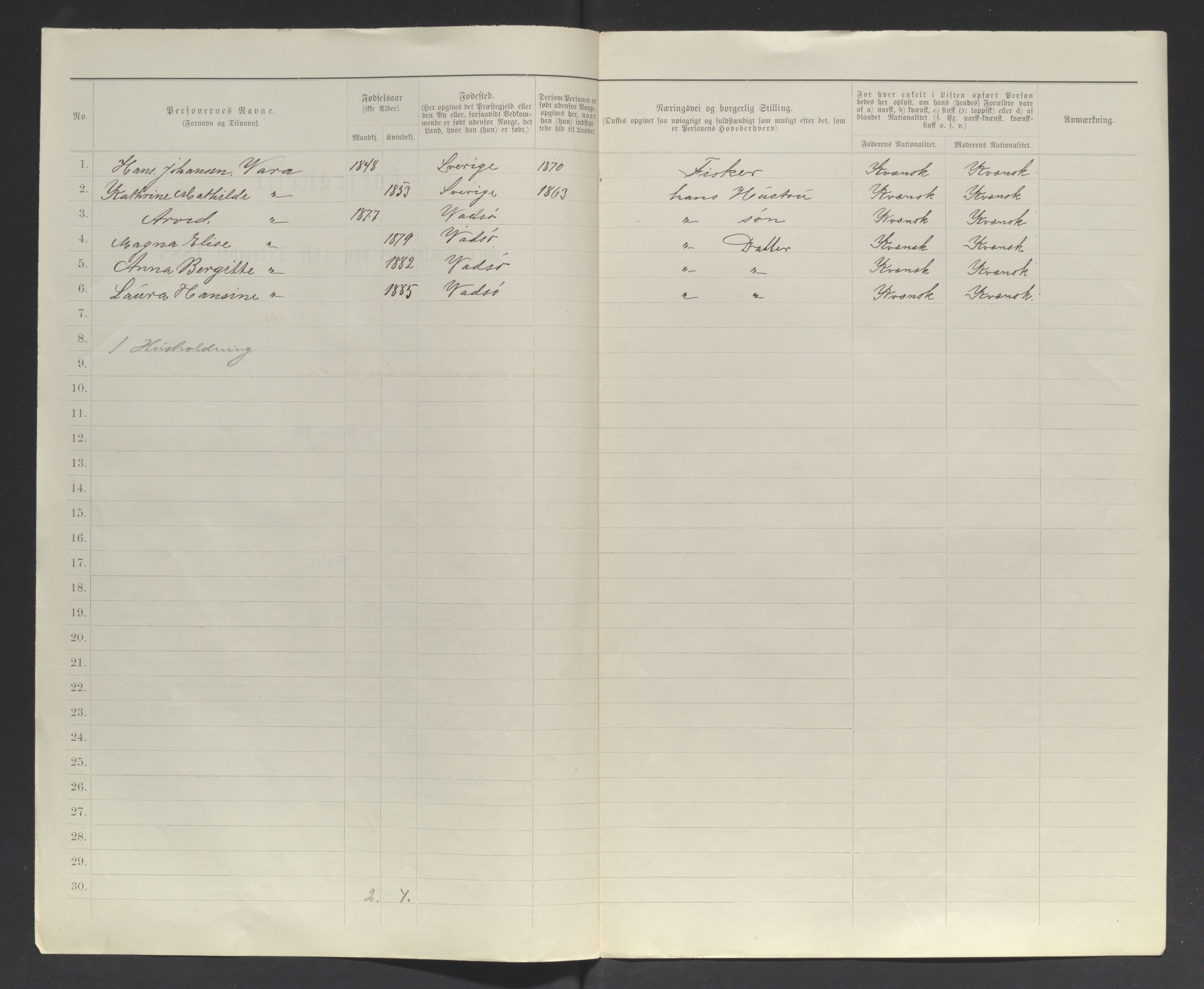 SATØ, 1885 census for 2003 Vadsø, 1885, p. 7b