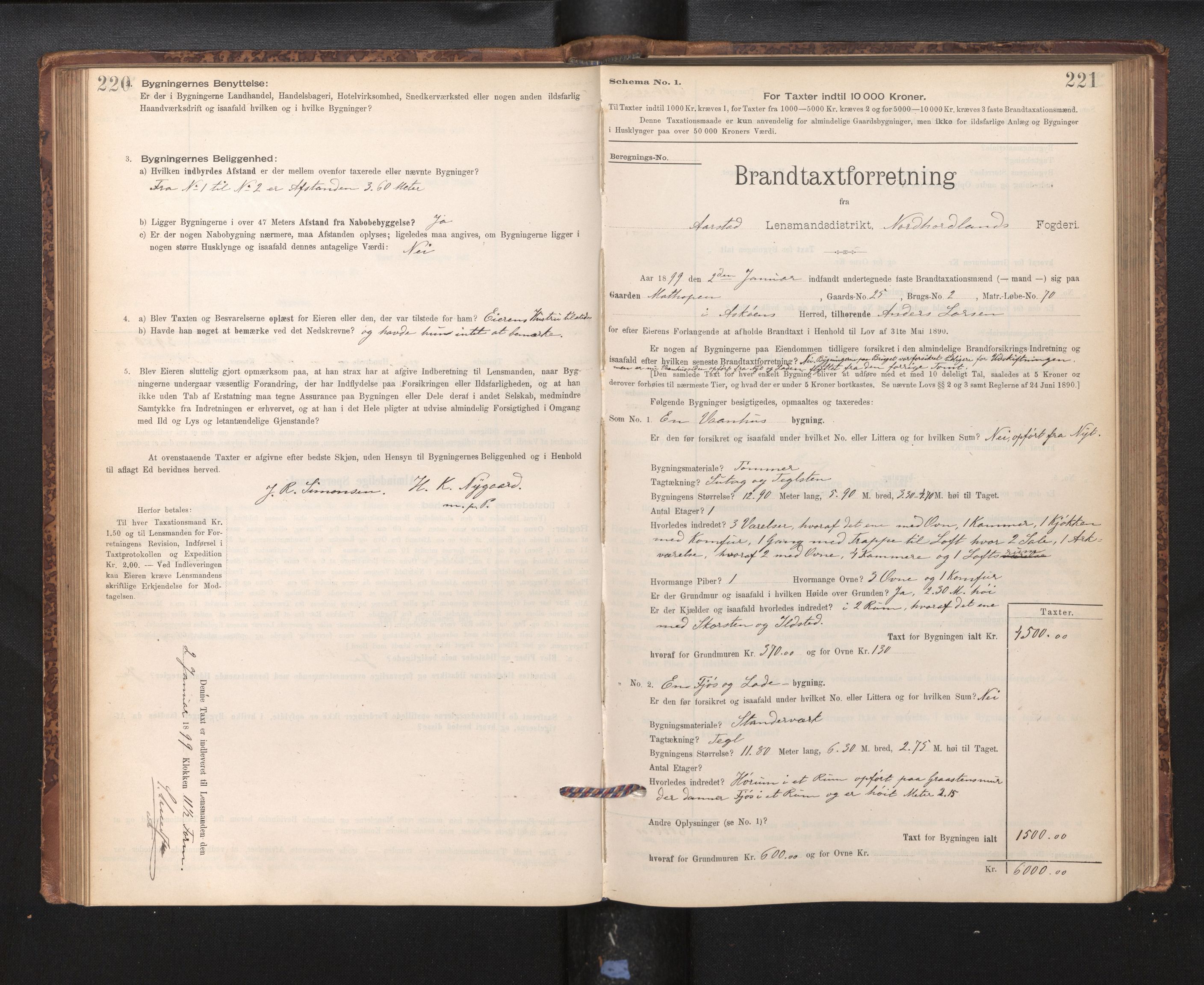 Lensmannen i Årstad, AV/SAB-A-36201/0012/L0011: Branntakstprotokoll,skjematakst, 1895-1901, p. 220-221