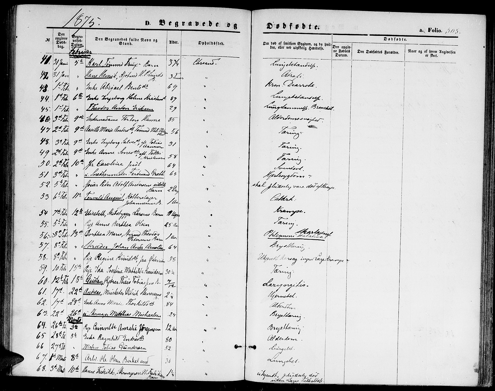 Kristiansand domprosti, AV/SAK-1112-0006/F/Fb/L0013: Parish register (copy) no. B 13, 1871-1880, p. 505