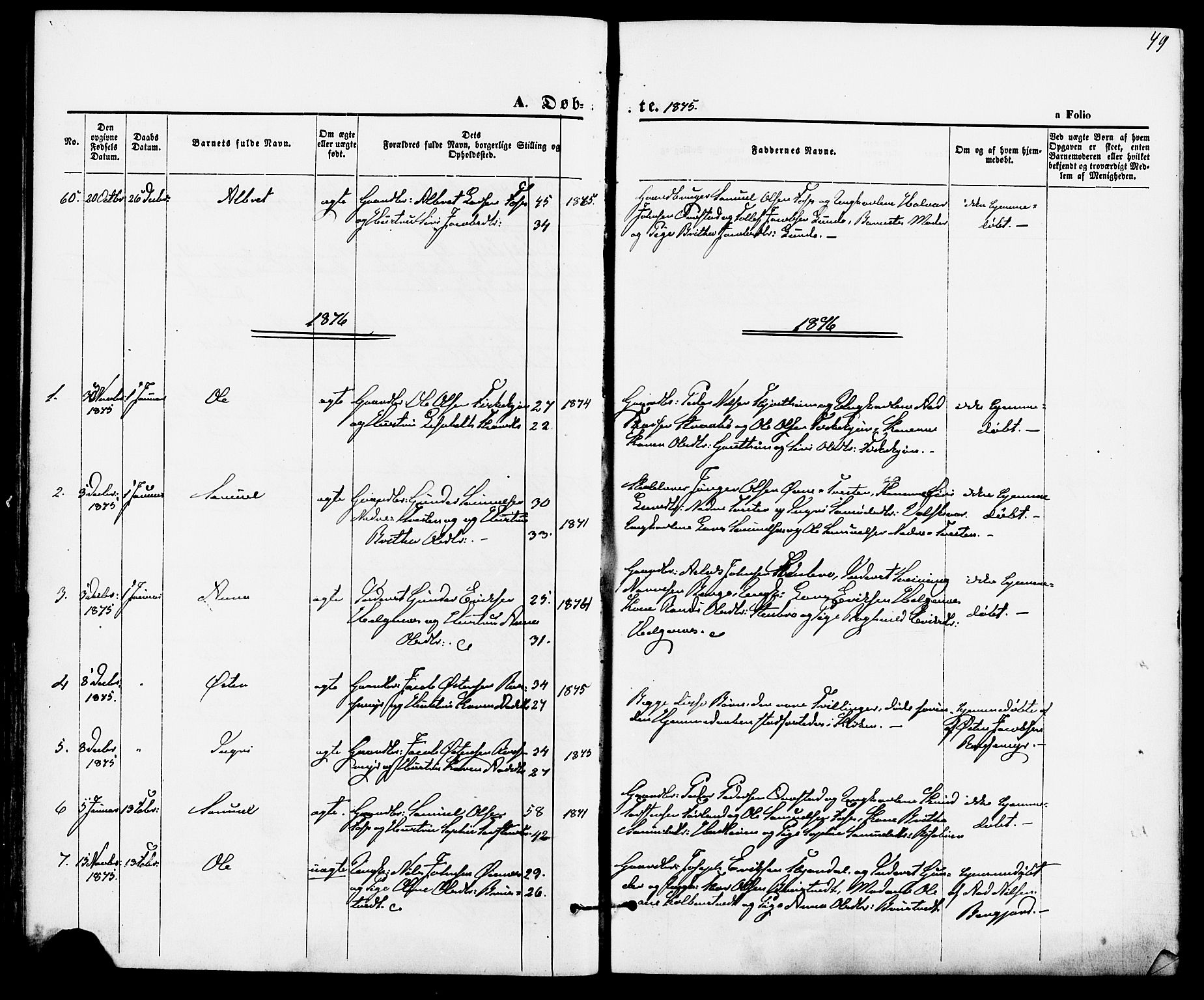 Suldal sokneprestkontor, AV/SAST-A-101845/01/IV/L0010: Parish register (official) no. A 10, 1869-1878, p. 49