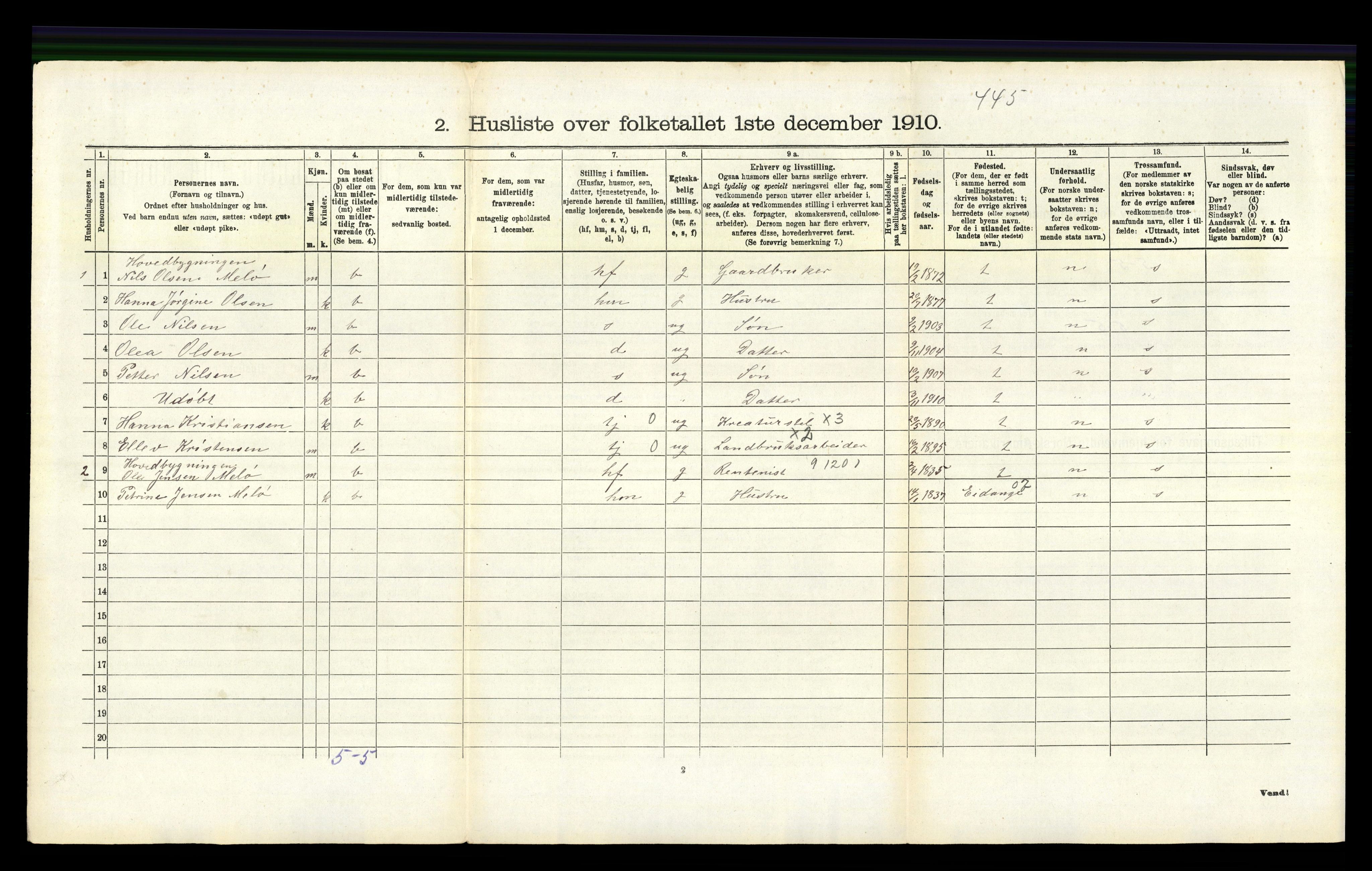 RA, 1910 census for Brunlanes, 1910, p. 698