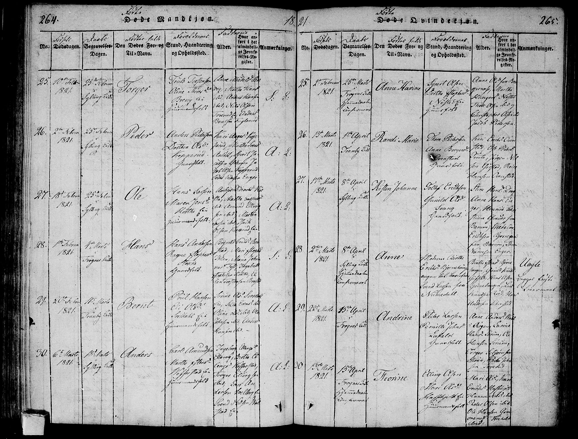 Lier kirkebøker, AV/SAKO-A-230/F/Fa/L0008: Parish register (official) no. I 8, 1813-1825, p. 264-265