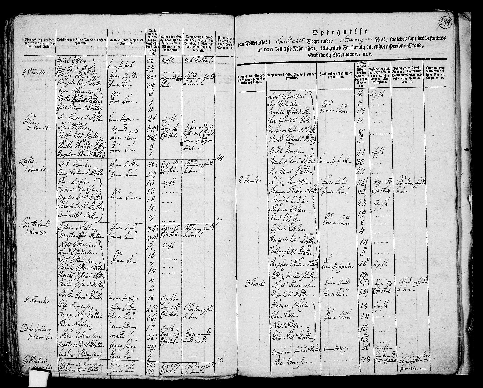 RA, 1801 census for 1134P Suldal, 1801, p. 393b-394a