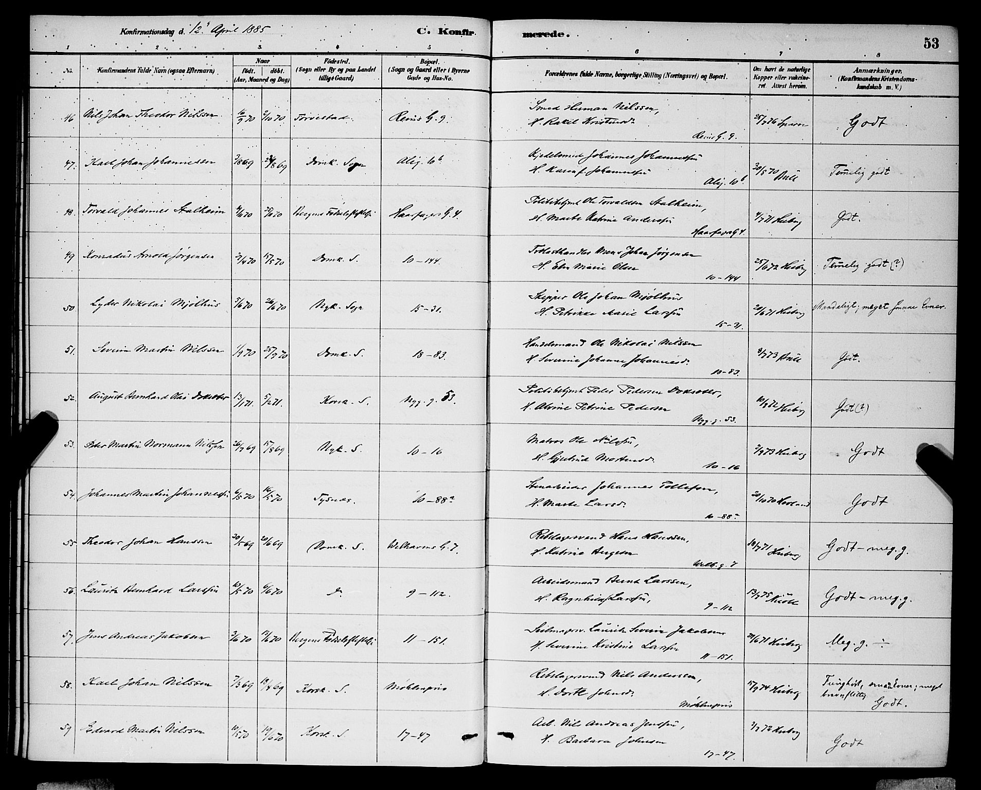 Domkirken sokneprestembete, AV/SAB-A-74801/H/Hab/L0024: Parish register (copy) no. C 4, 1880-1899, p. 53