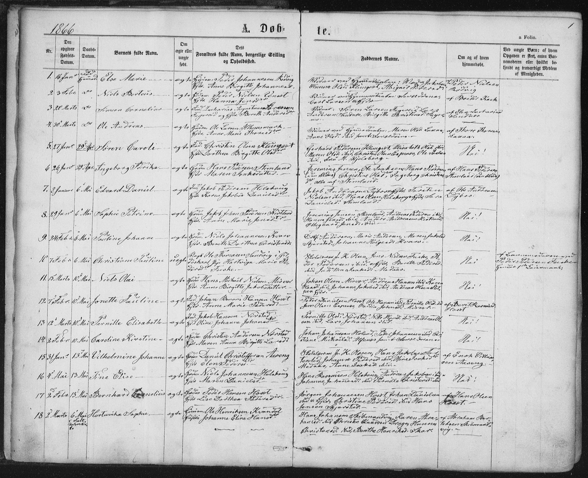 Ministerialprotokoller, klokkerbøker og fødselsregistre - Nordland, AV/SAT-A-1459/852/L0739: Parish register (official) no. 852A09, 1866-1877, p. 1