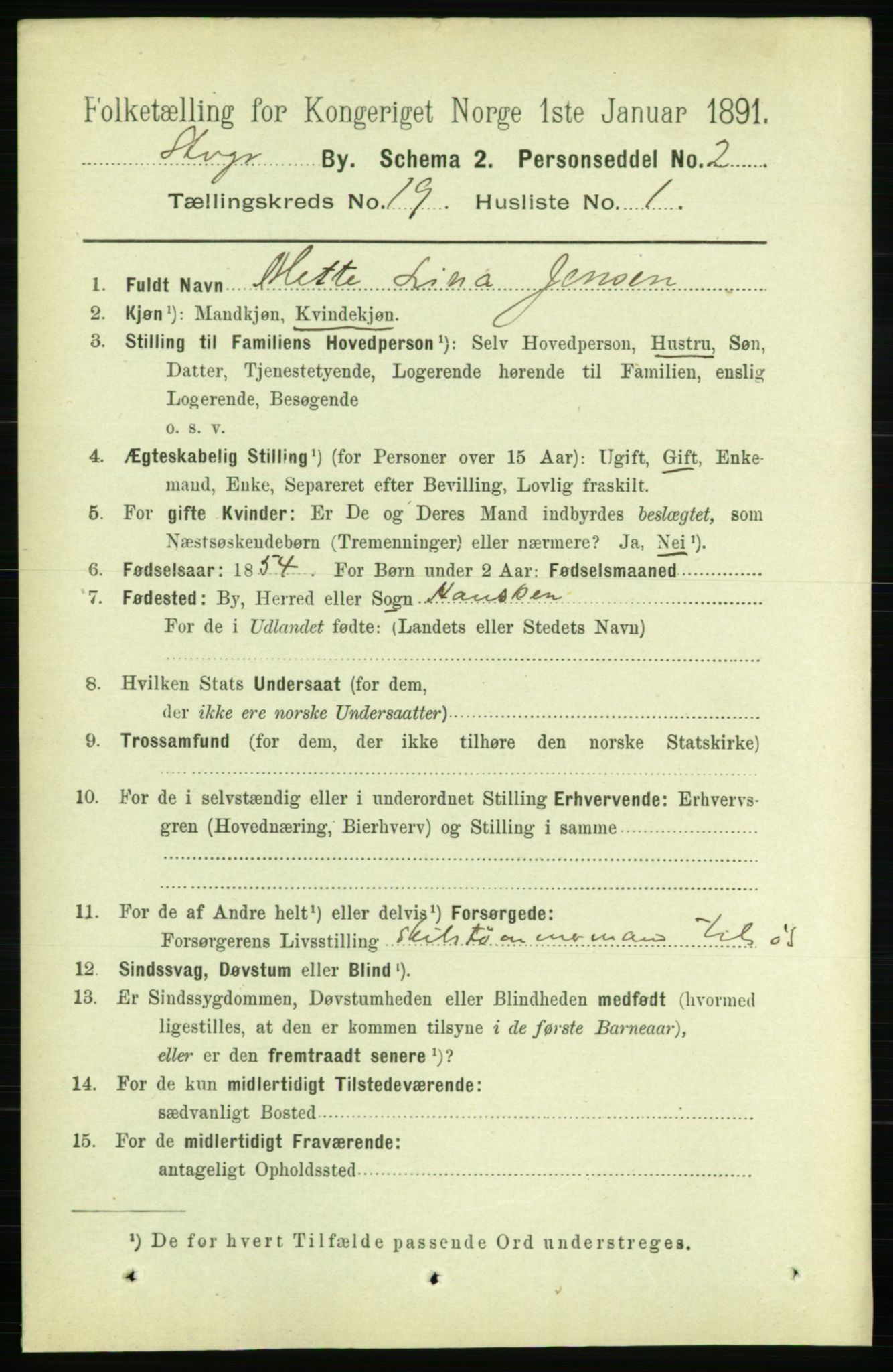 RA, 1891 census for 1103 Stavanger, 1891, p. 22433