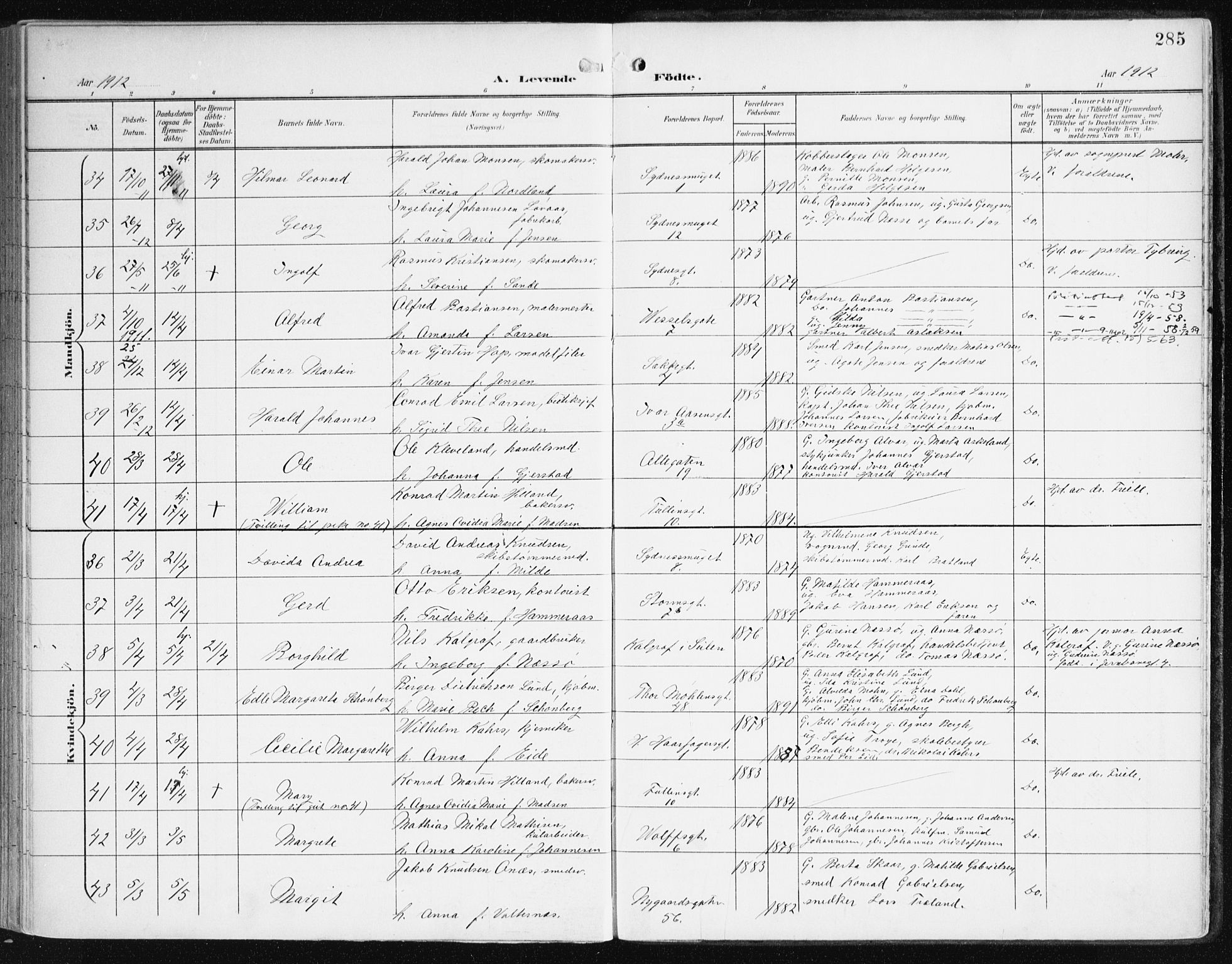 Johanneskirken sokneprestembete, AV/SAB-A-76001/H/Haa/L0002: Parish register (official) no. A 2, 1900-1912, p. 285