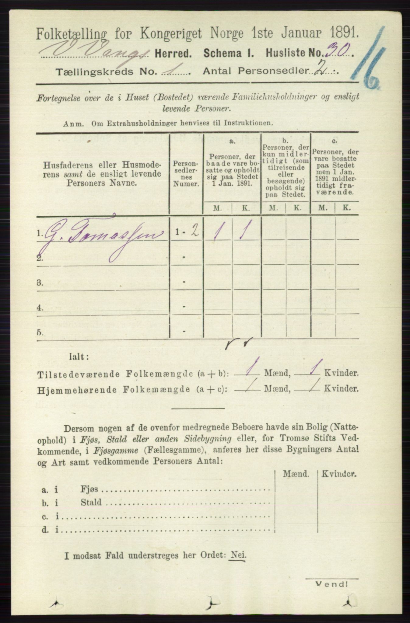 RA, 1891 census for 0545 Vang, 1891, p. 60