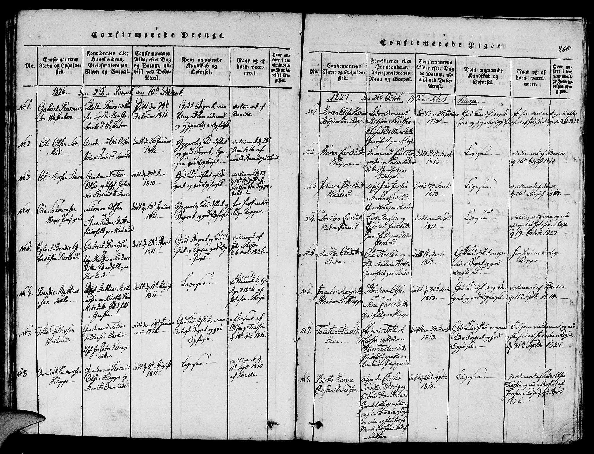 Klepp sokneprestkontor, SAST/A-101803/001/3/30BA/L0002: Parish register (official) no. A 2, 1816-1833, p. 260