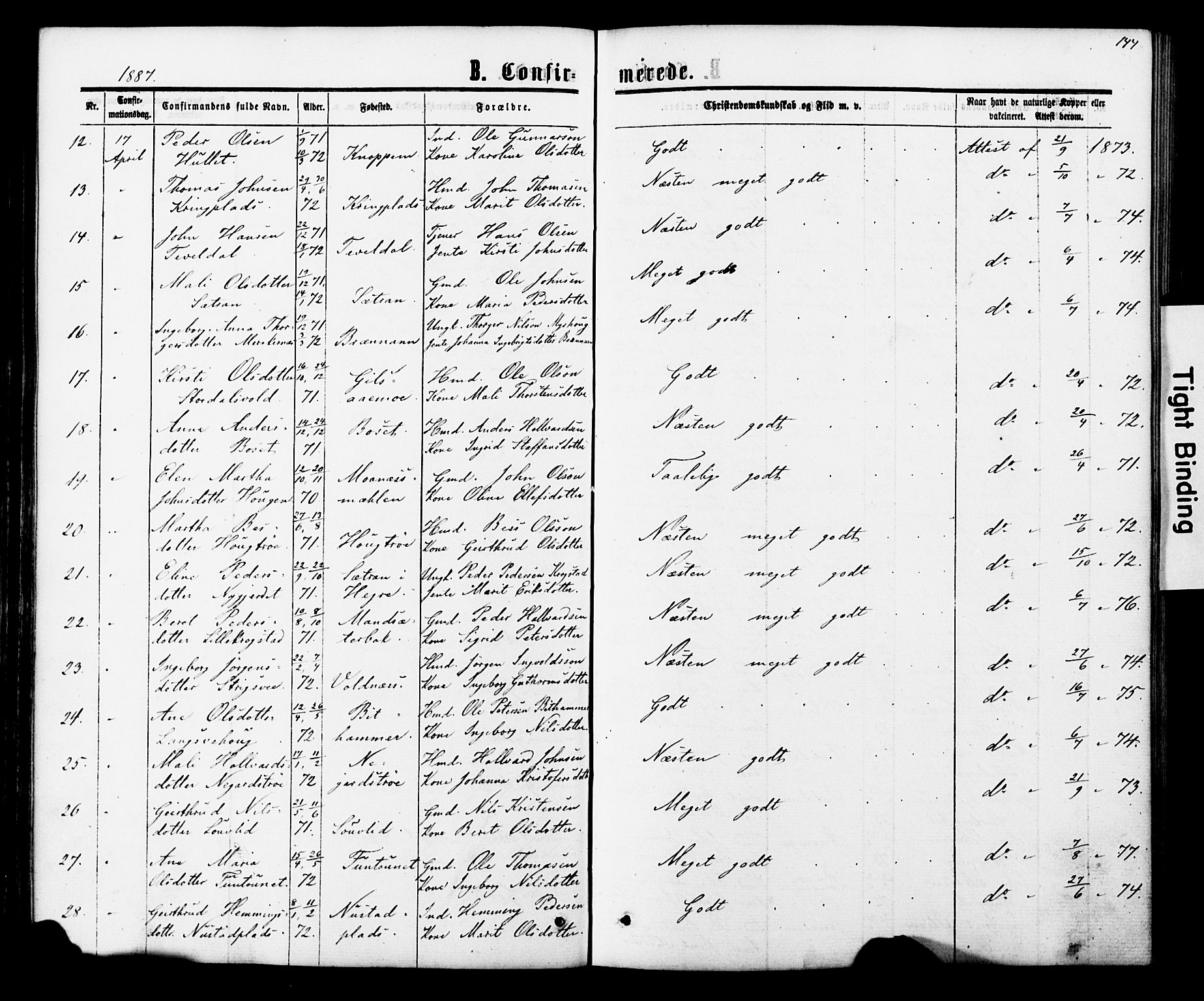 Ministerialprotokoller, klokkerbøker og fødselsregistre - Nord-Trøndelag, SAT/A-1458/706/L0049: Parish register (copy) no. 706C01, 1864-1895, p. 144