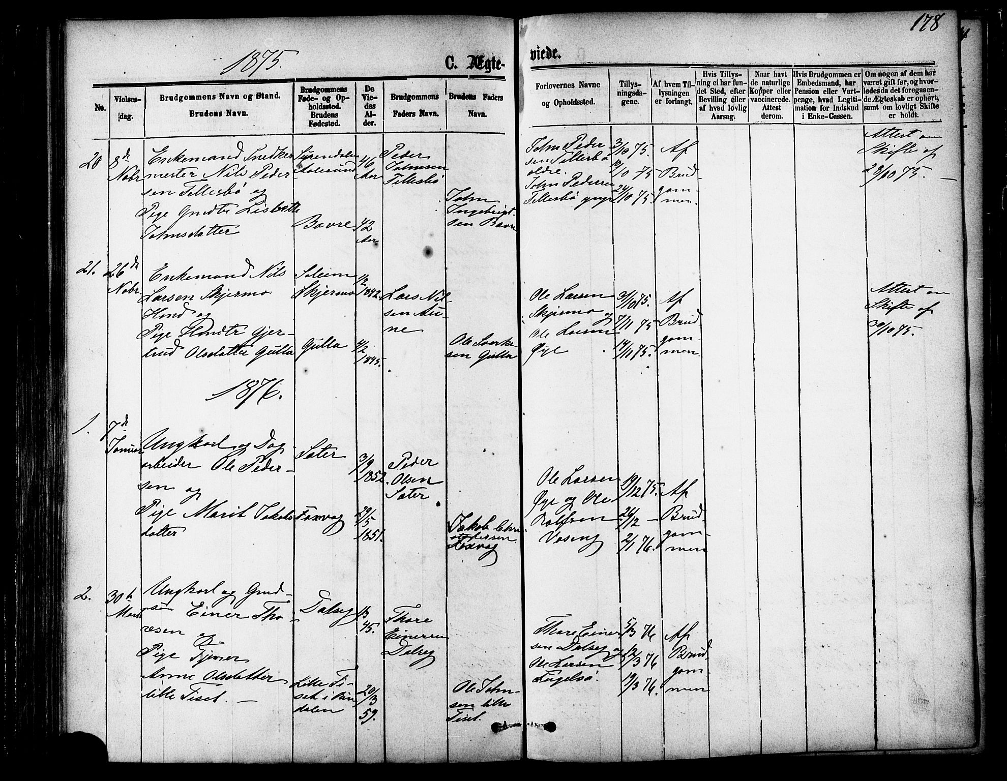 Ministerialprotokoller, klokkerbøker og fødselsregistre - Møre og Romsdal, SAT/A-1454/595/L1046: Parish register (official) no. 595A08, 1874-1884, p. 178