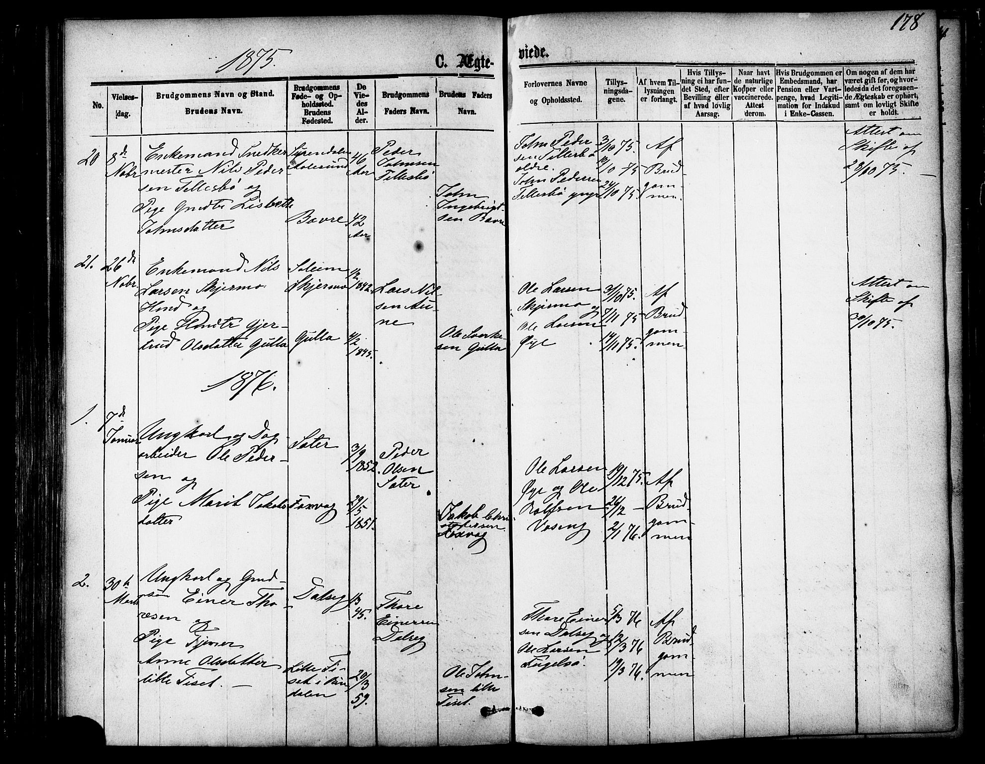 Ministerialprotokoller, klokkerbøker og fødselsregistre - Møre og Romsdal, AV/SAT-A-1454/595/L1046: Parish register (official) no. 595A08, 1874-1884, p. 178