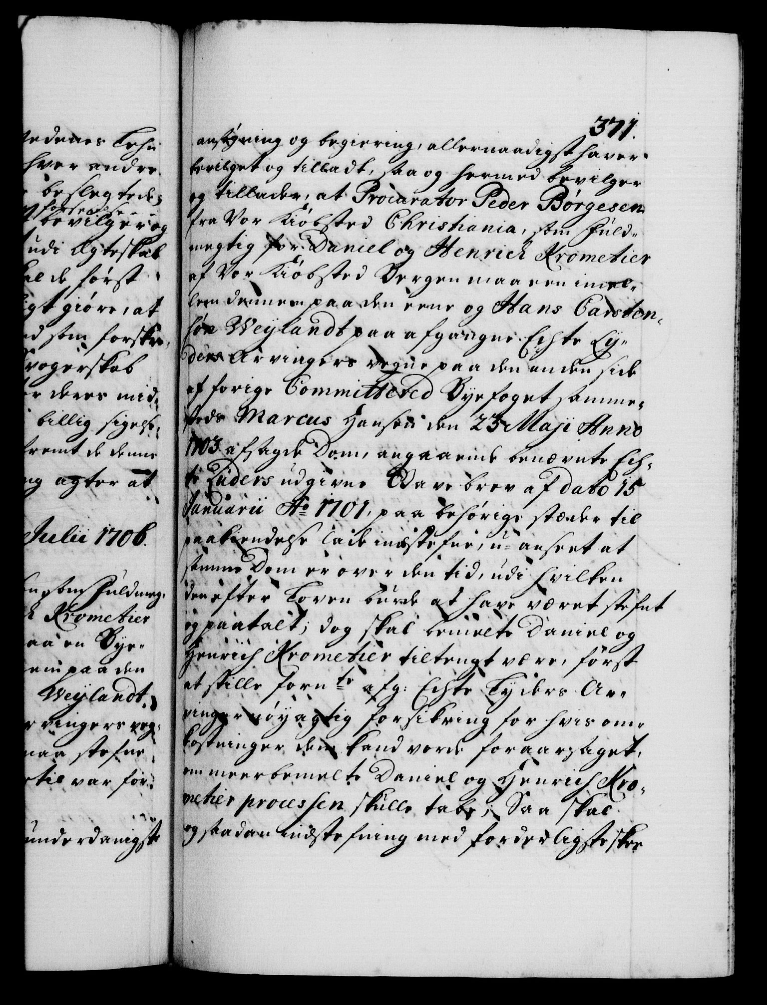 Danske Kanselli 1572-1799, AV/RA-EA-3023/F/Fc/Fca/Fcaa/L0019: Norske registre, 1704-1707, p. 371a