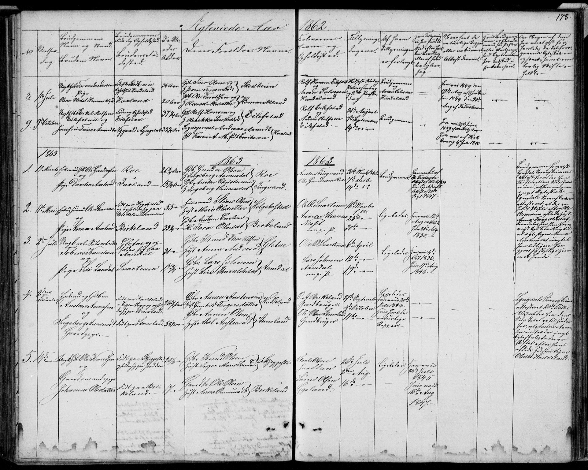 Hægebostad sokneprestkontor, SAK/1111-0024/F/Fb/Fba/L0002: Parish register (copy) no. B 2, 1851-1882, p. 178
