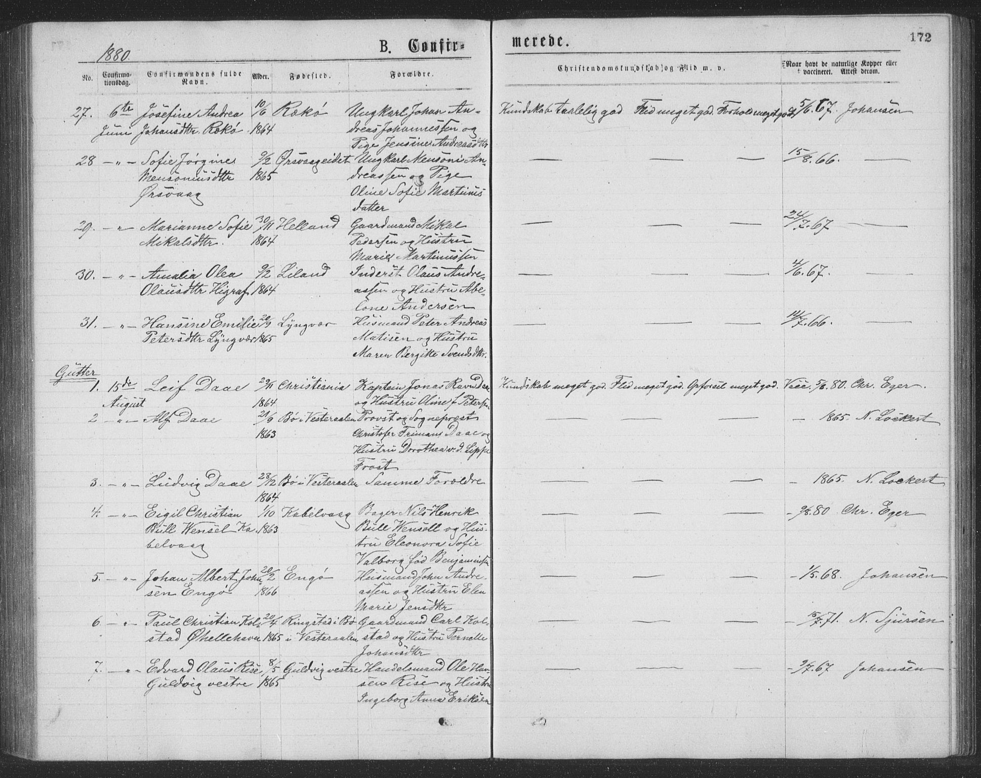 Ministerialprotokoller, klokkerbøker og fødselsregistre - Nordland, AV/SAT-A-1459/874/L1075: Parish register (copy) no. 874C04, 1876-1883, p. 172