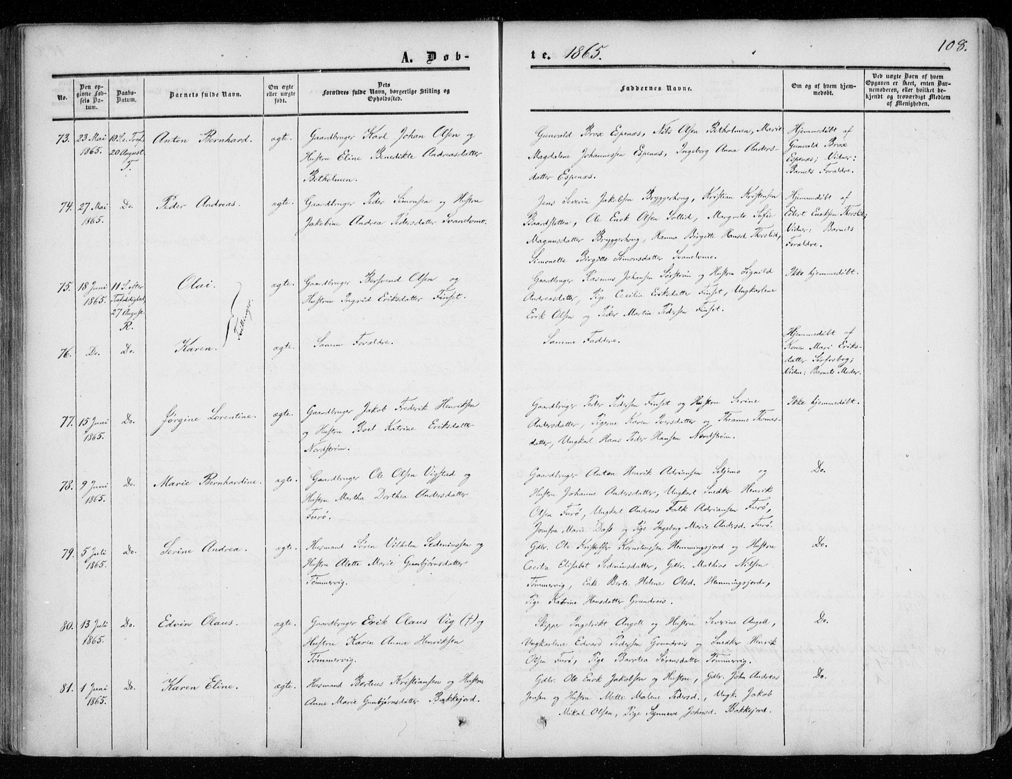 Tranøy sokneprestkontor, AV/SATØ-S-1313/I/Ia/Iaa/L0007kirke: Parish register (official) no. 7, 1856-1866, p. 108