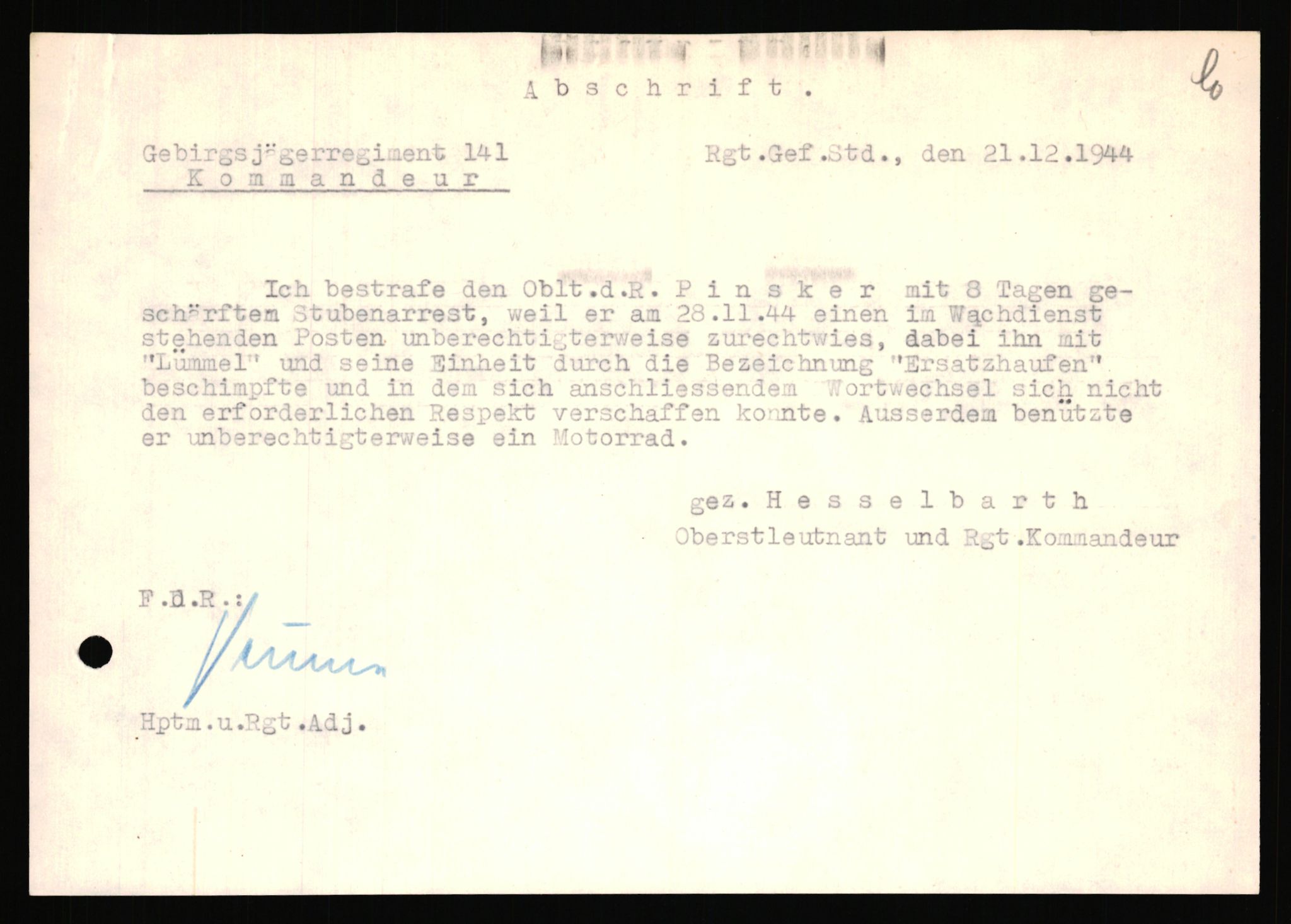 Forsvarets Overkommando. 2 kontor. Arkiv 11.4. Spredte tyske arkivsaker, AV/RA-RAFA-7031/D/Dar/Dara/L0018: Personalbøker, 1940-1945, p. 1225
