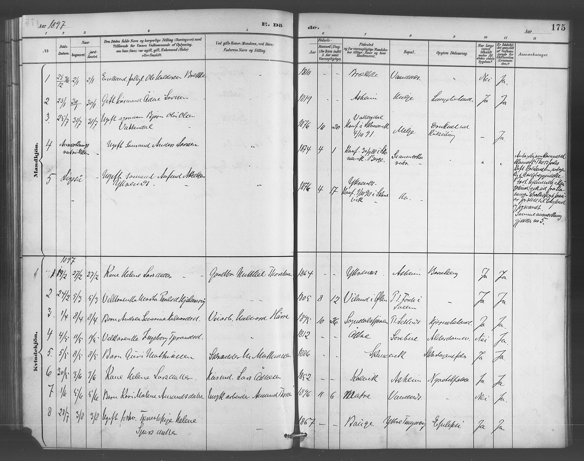 Skånevik sokneprestembete, SAB/A-77801/H/Hab: Parish register (copy) no. A 2, 1888-1924, p. 175