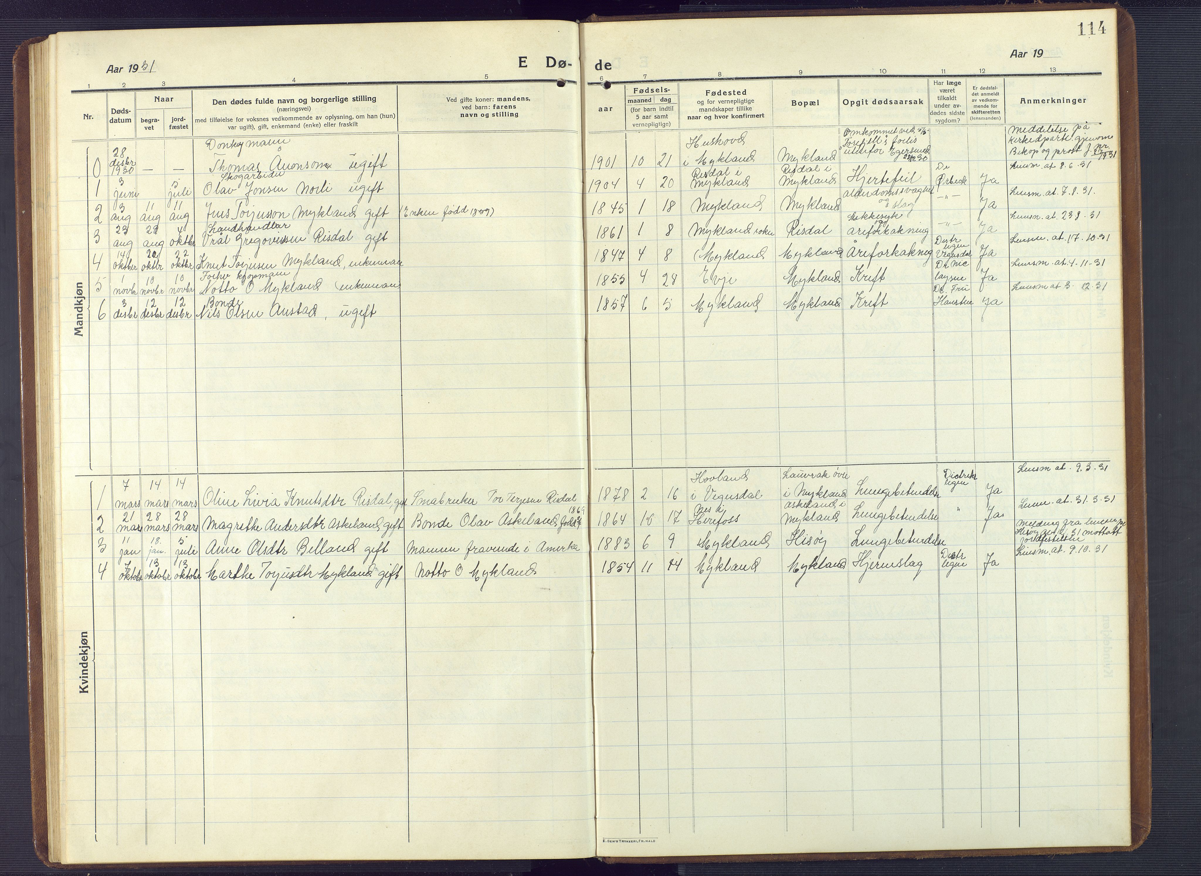 Herefoss sokneprestkontor, AV/SAK-1111-0019/F/Fb/Fbc/L0004: Parish register (copy) no. B 4, 1914-1946, p. 114