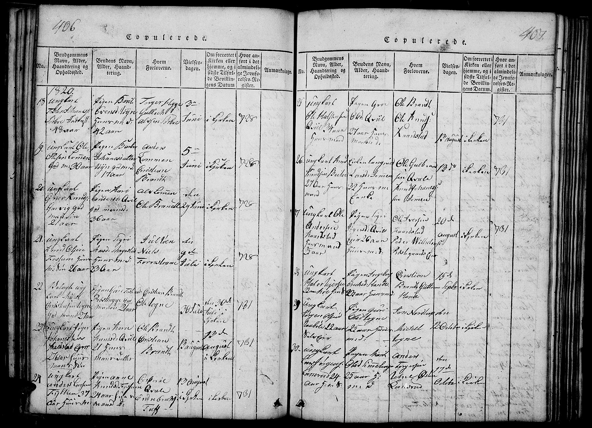 Slidre prestekontor, SAH/PREST-134/H/Ha/Haa/L0002: Parish register (official) no. 2, 1814-1830, p. 406-407
