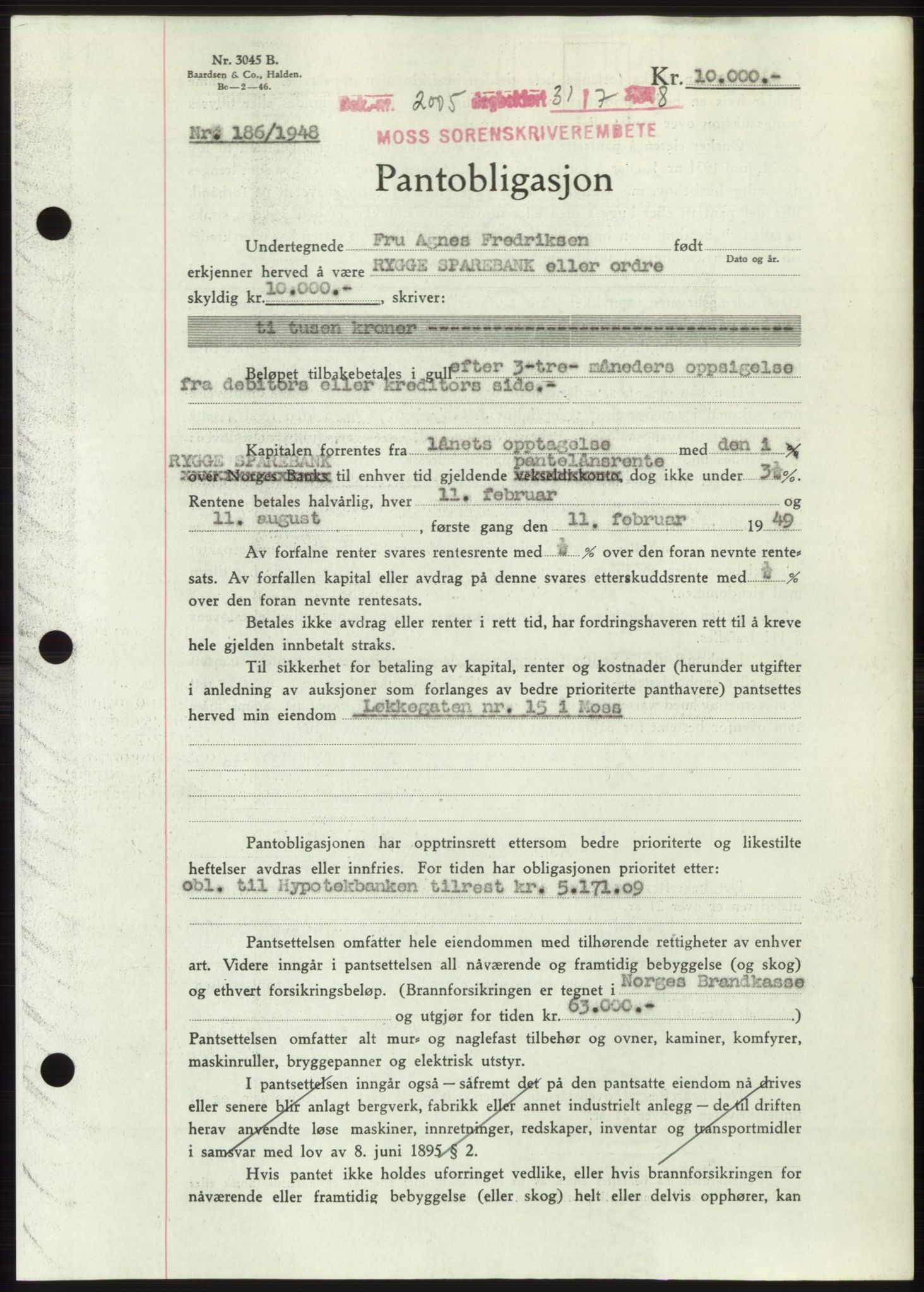 Moss sorenskriveri, AV/SAO-A-10168: Mortgage book no. B20, 1948-1948, Diary no: : 2005/1948