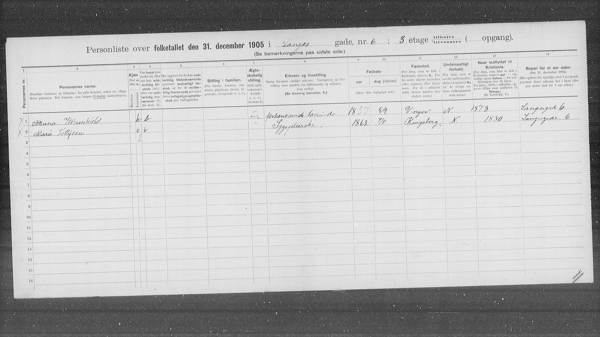 OBA, Municipal Census 1905 for Kristiania, 1905, p. 30068