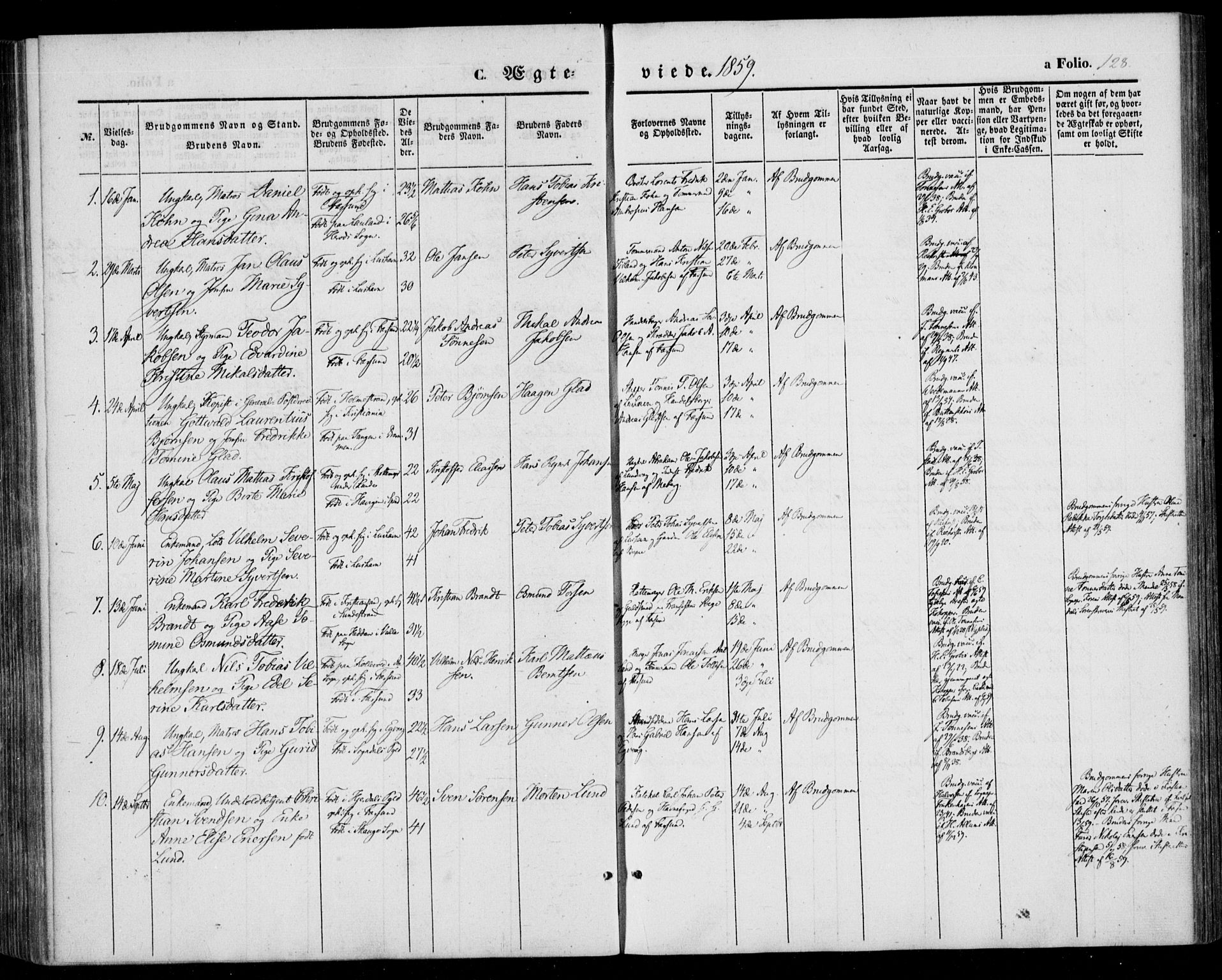 Farsund sokneprestkontor, AV/SAK-1111-0009/F/Fa/L0004: Parish register (official) no. A 4, 1847-1863, p. 128