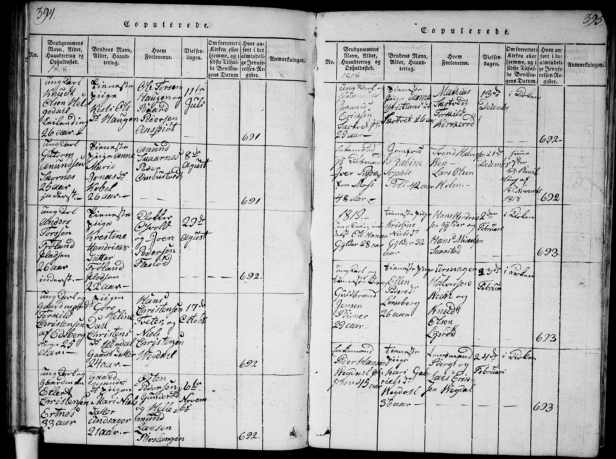 Våler prestekontor Kirkebøker, SAO/A-11083/G/Ga/L0001: Parish register (copy) no. I 1, 1815-1839, p. 394-395