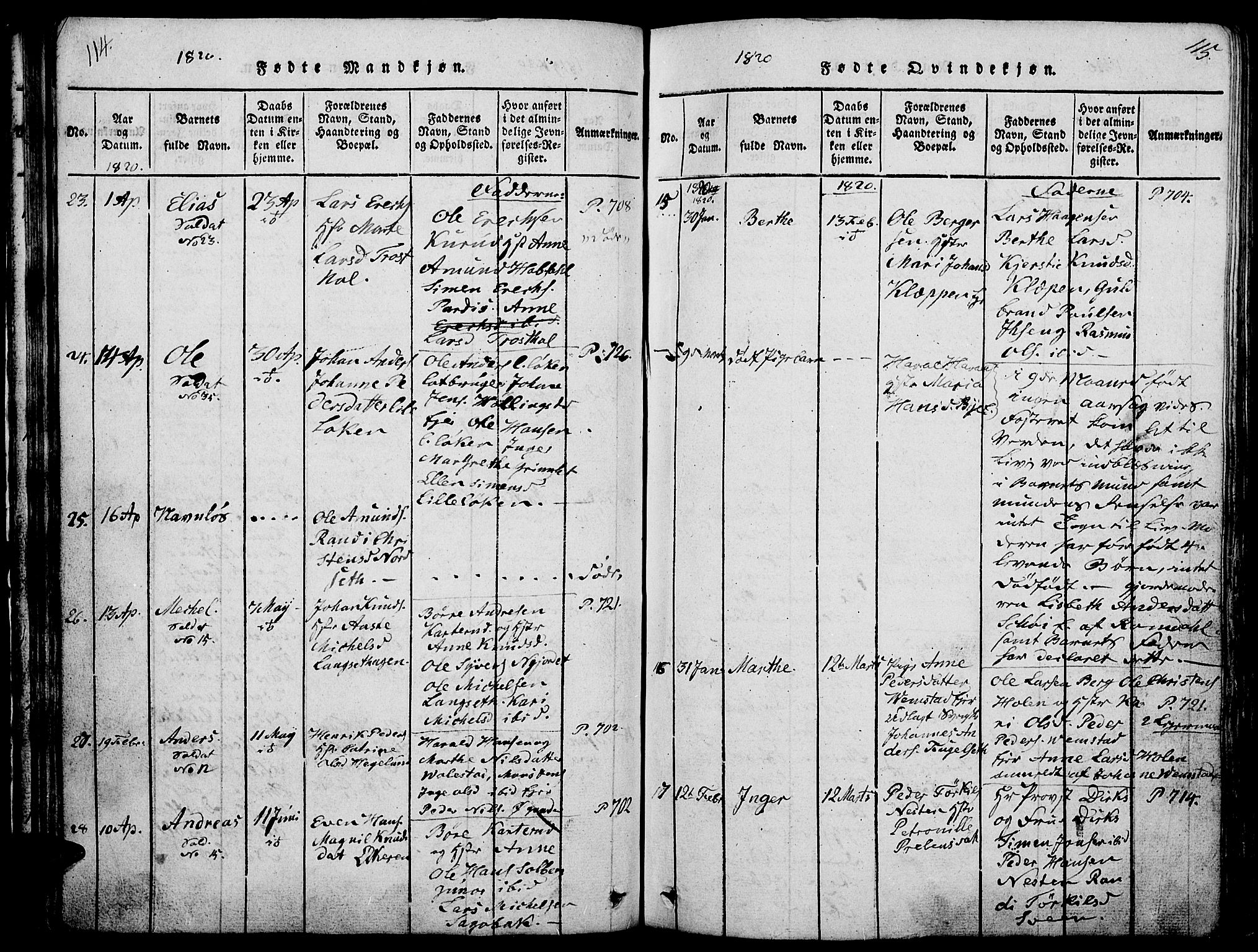 Løten prestekontor, AV/SAH-PREST-022/L/La/L0001: Parish register (copy) no. 1, 1812-1832, p. 114-115