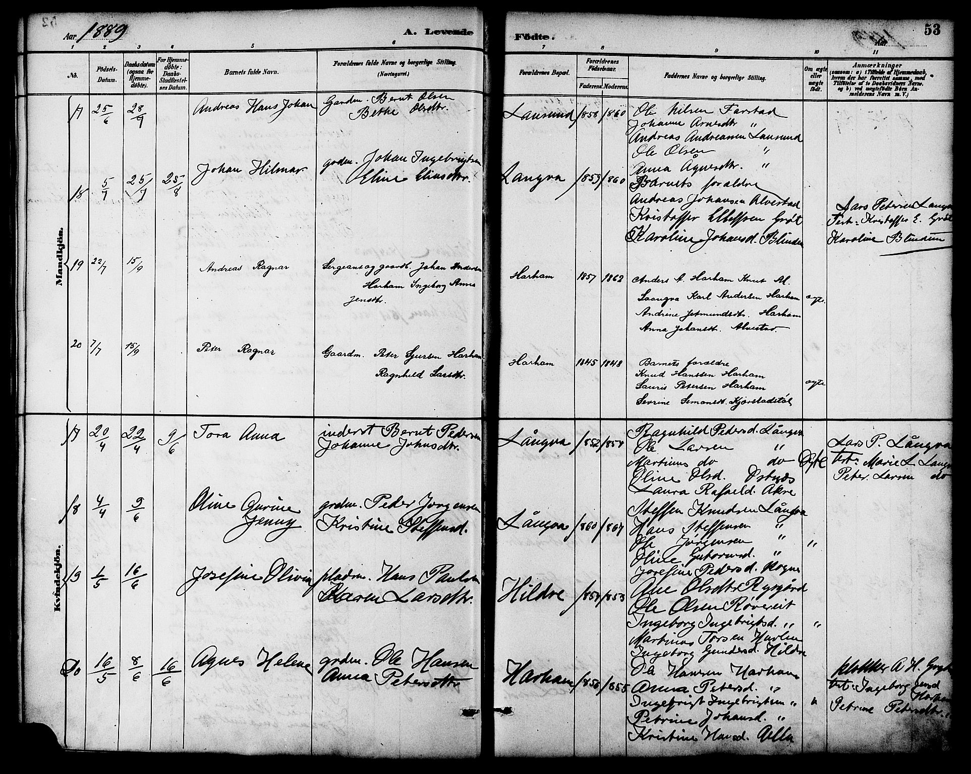 Ministerialprotokoller, klokkerbøker og fødselsregistre - Møre og Romsdal, SAT/A-1454/536/L0501: Parish register (official) no. 536A10, 1884-1896, p. 53