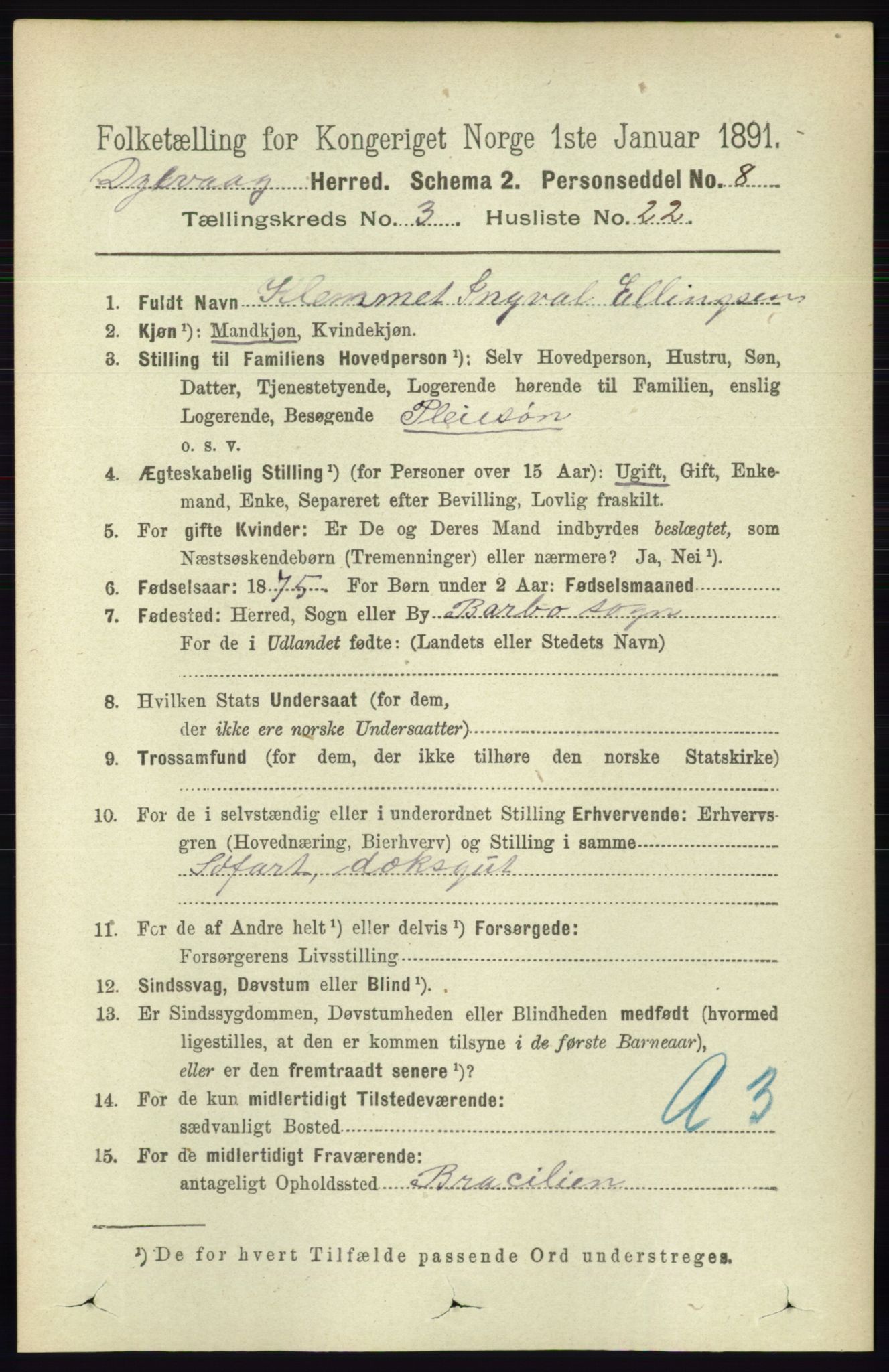 RA, 1891 census for 0915 Dypvåg, 1891, p. 930