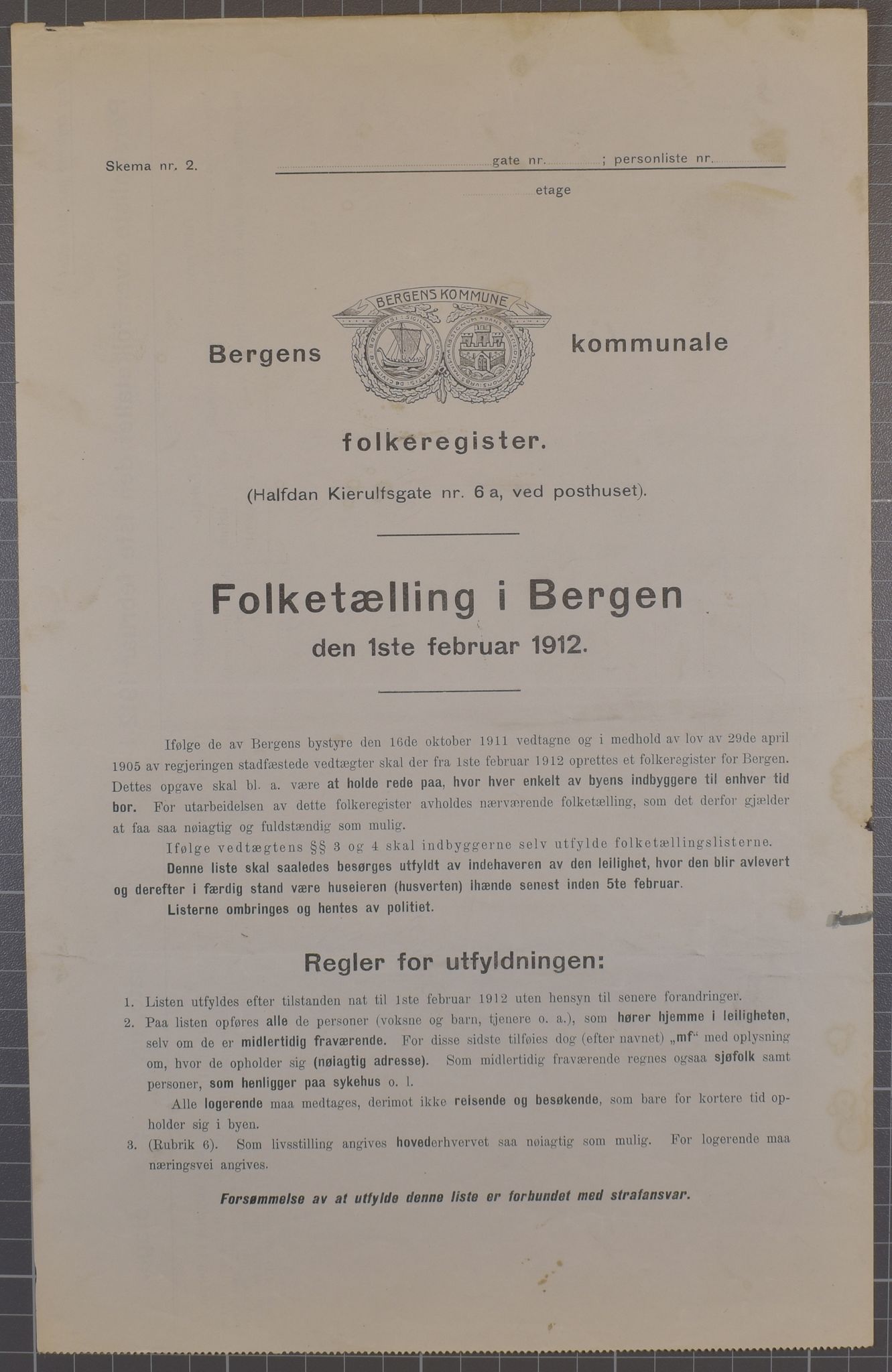 SAB, Municipal Census 1912 for Bergen, 1912, p. 1445