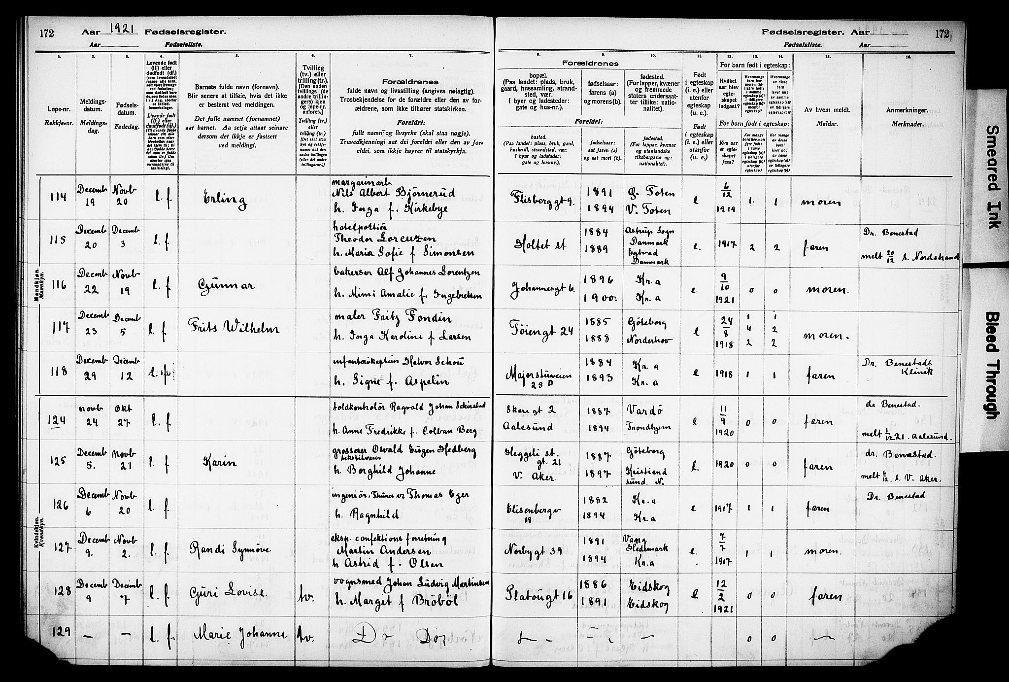 Grønland prestekontor Kirkebøker, AV/SAO-A-10848/J/Ja/L0001: Birth register no. 1, 1916-1922, p. 172