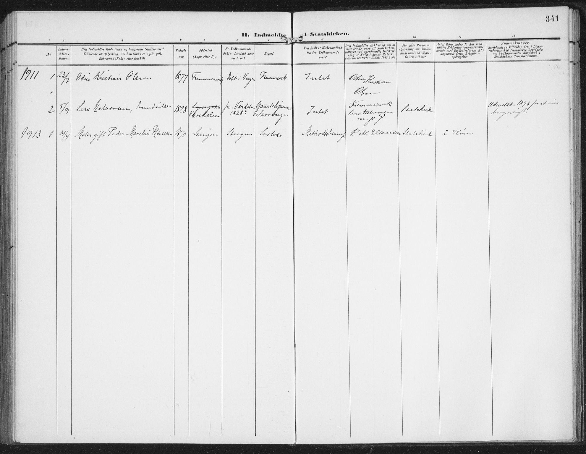 Ministerialprotokoller, klokkerbøker og fødselsregistre - Nordland, SAT/A-1459/874/L1063: Parish register (official) no. 874A07, 1907-1915, p. 341
