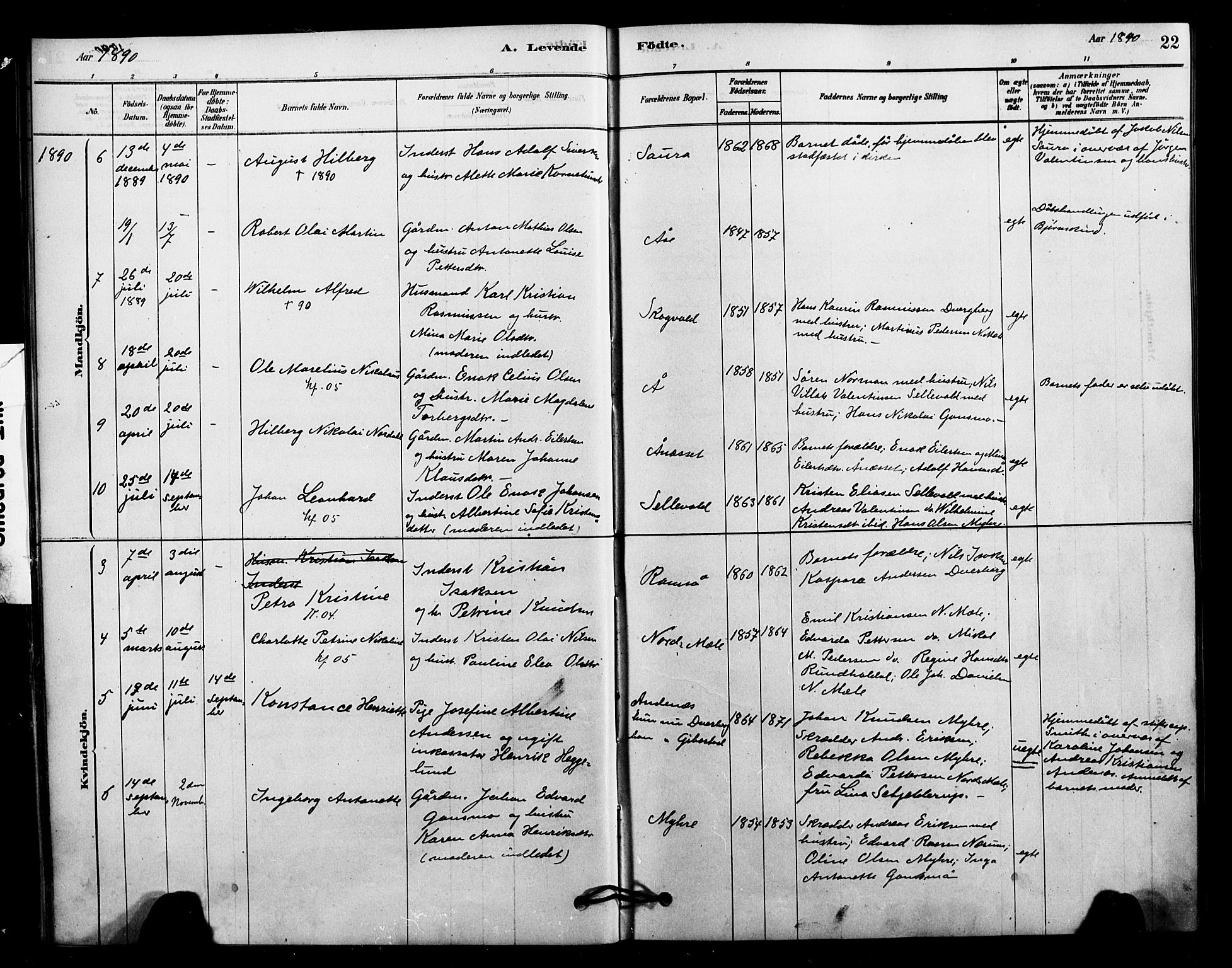 Ministerialprotokoller, klokkerbøker og fødselsregistre - Nordland, AV/SAT-A-1459/897/L1399: Parish register (official) no. 897C06, 1881-1896, p. 22