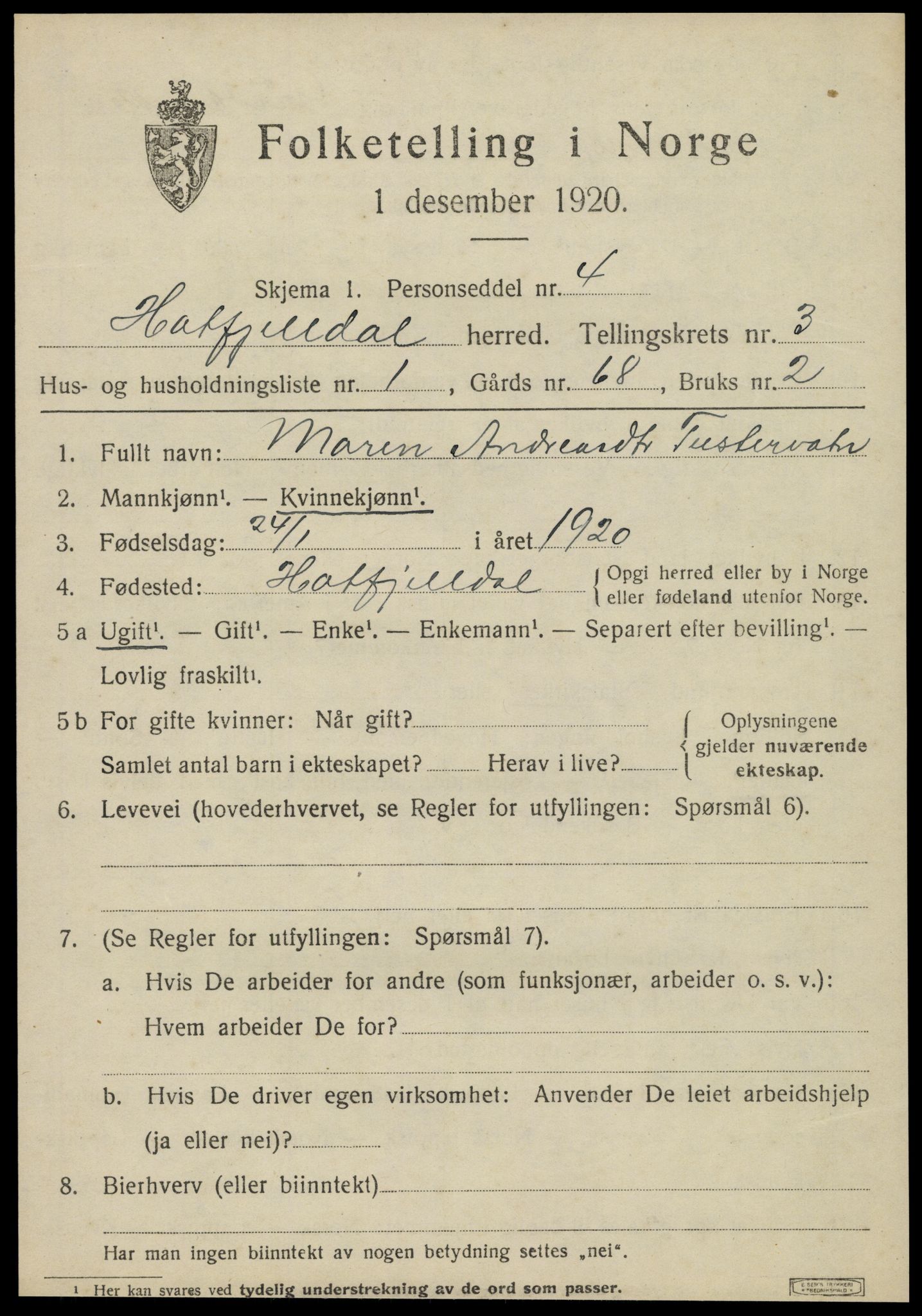 SAT, 1920 census for Hattfjelldal, 1920, p. 792