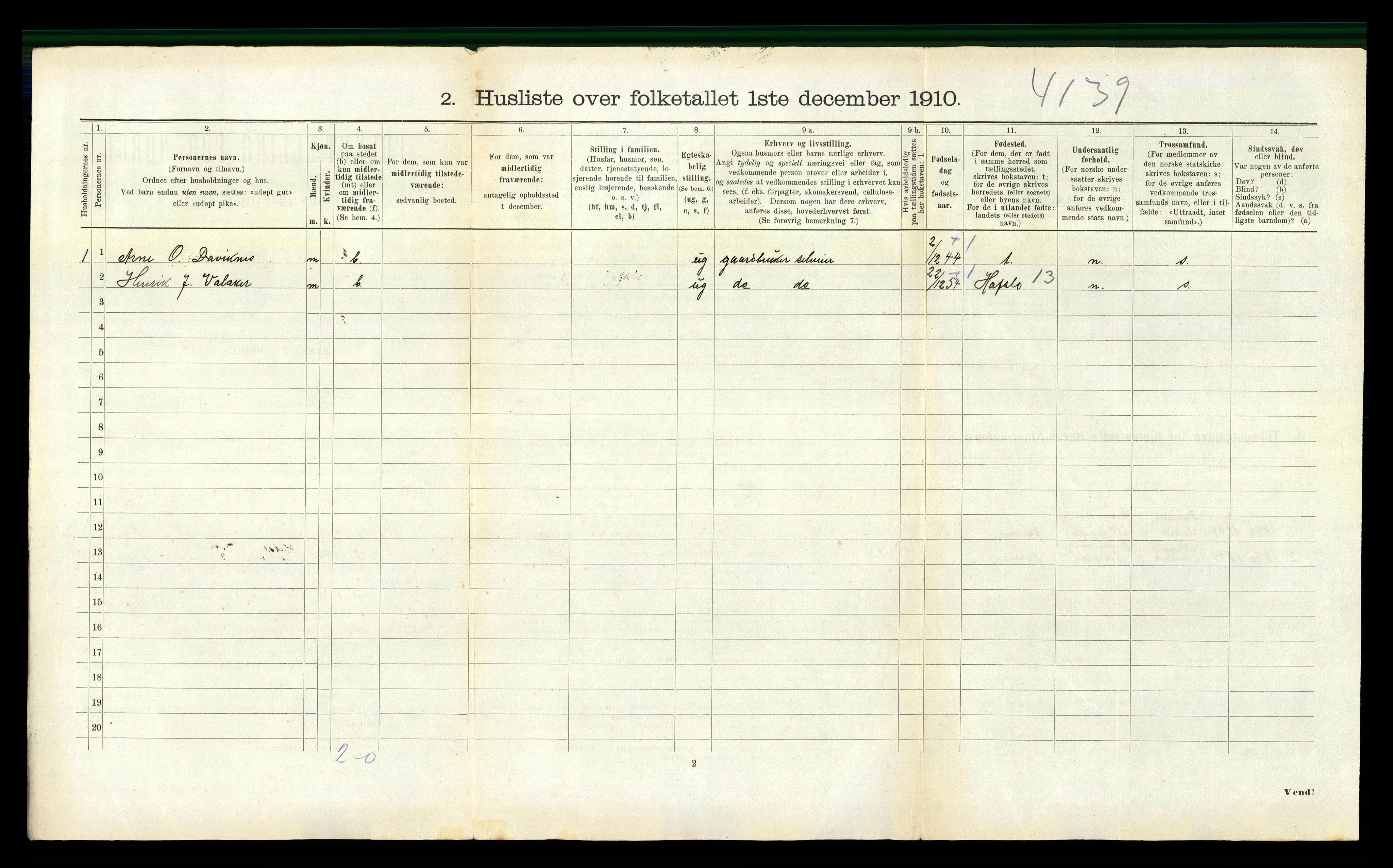 RA, 1910 census for Davik, 1910, p. 291