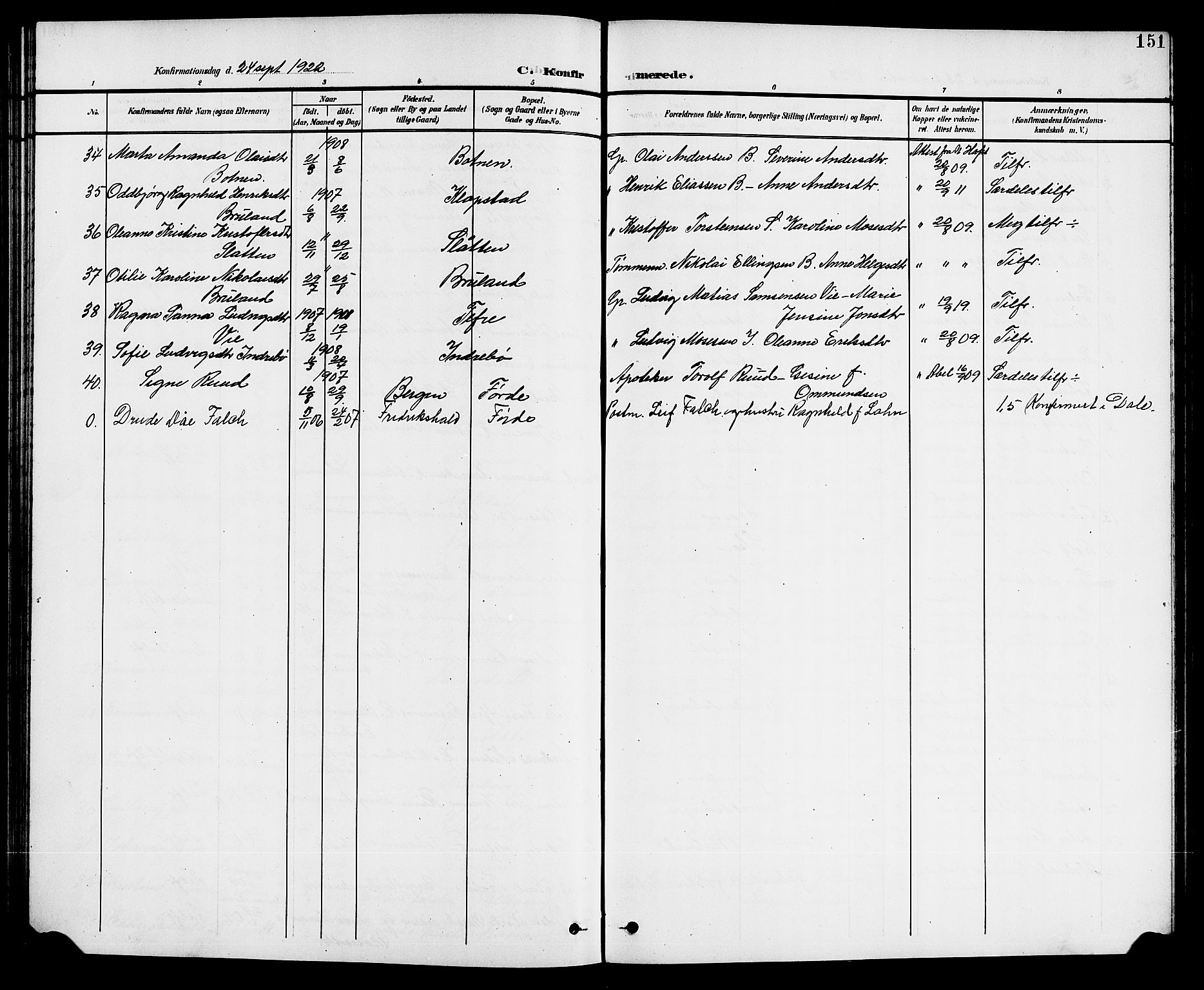 Førde sokneprestembete, SAB/A-79901/H/Hab/Haba/L0003: Parish register (copy) no. A 3, 1899-1924, p. 151