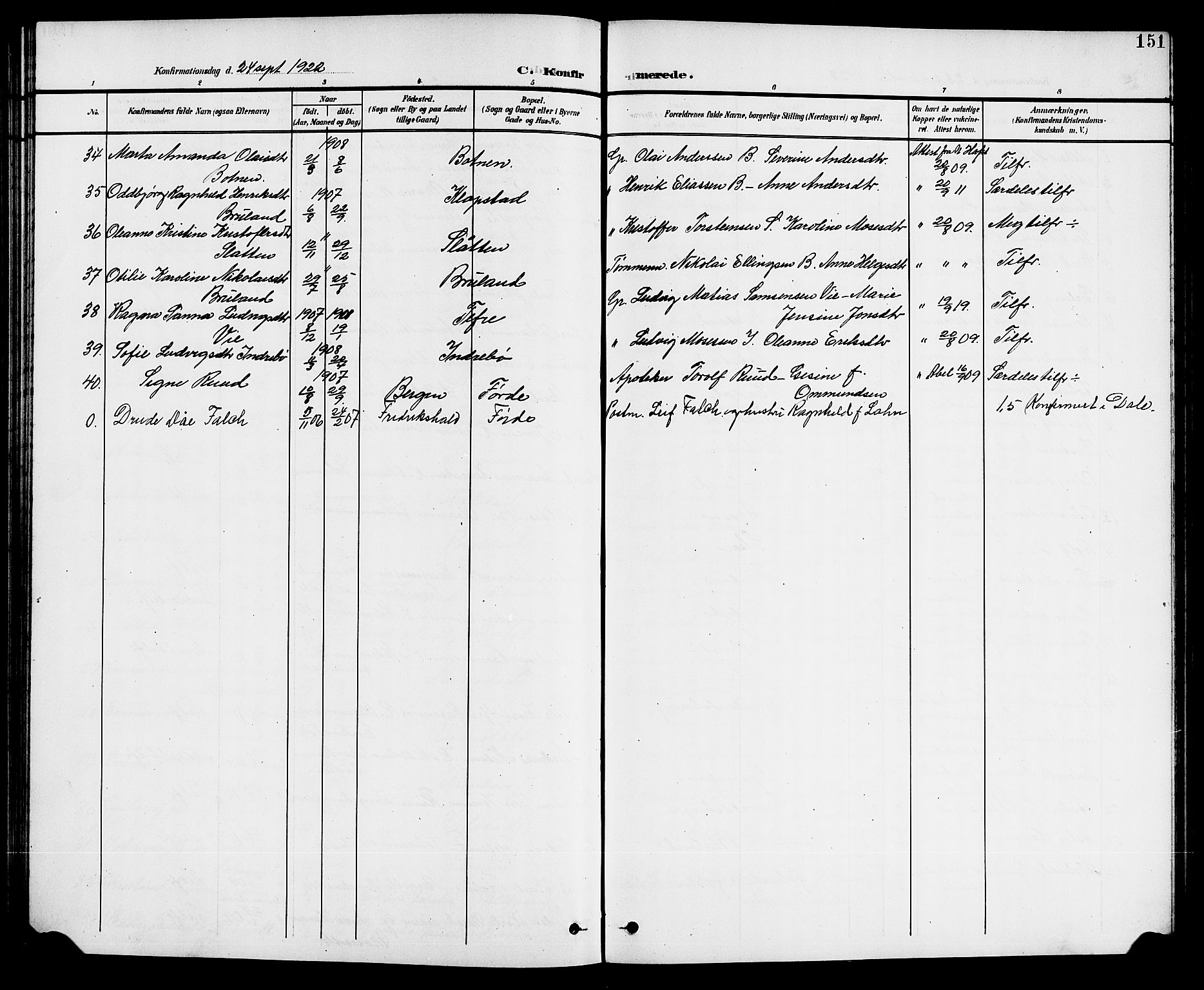 Førde sokneprestembete, AV/SAB-A-79901/H/Hab/Haba/L0003: Parish register (copy) no. A 3, 1899-1924, p. 151