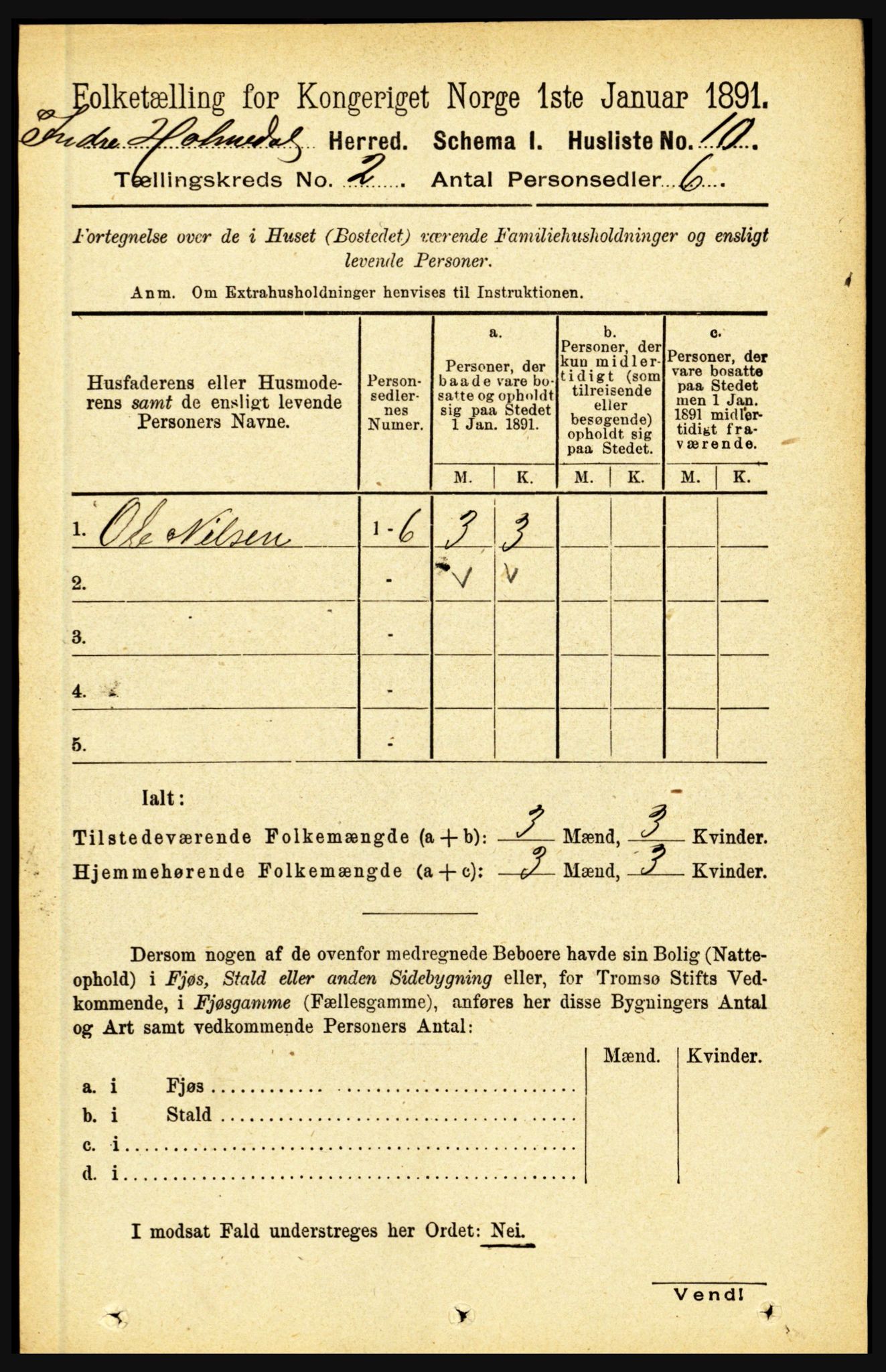 RA, 1891 census for 1430 Indre Holmedal, 1891, p. 410