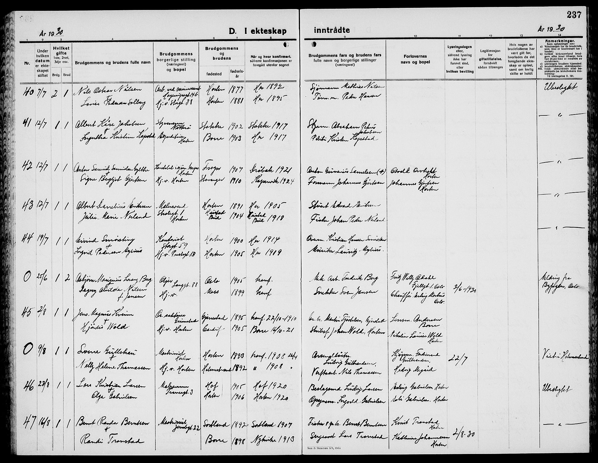 Horten kirkebøker, AV/SAKO-A-348/G/Ga/L0009: Parish register (copy) no. 9, 1926-1936, p. 237