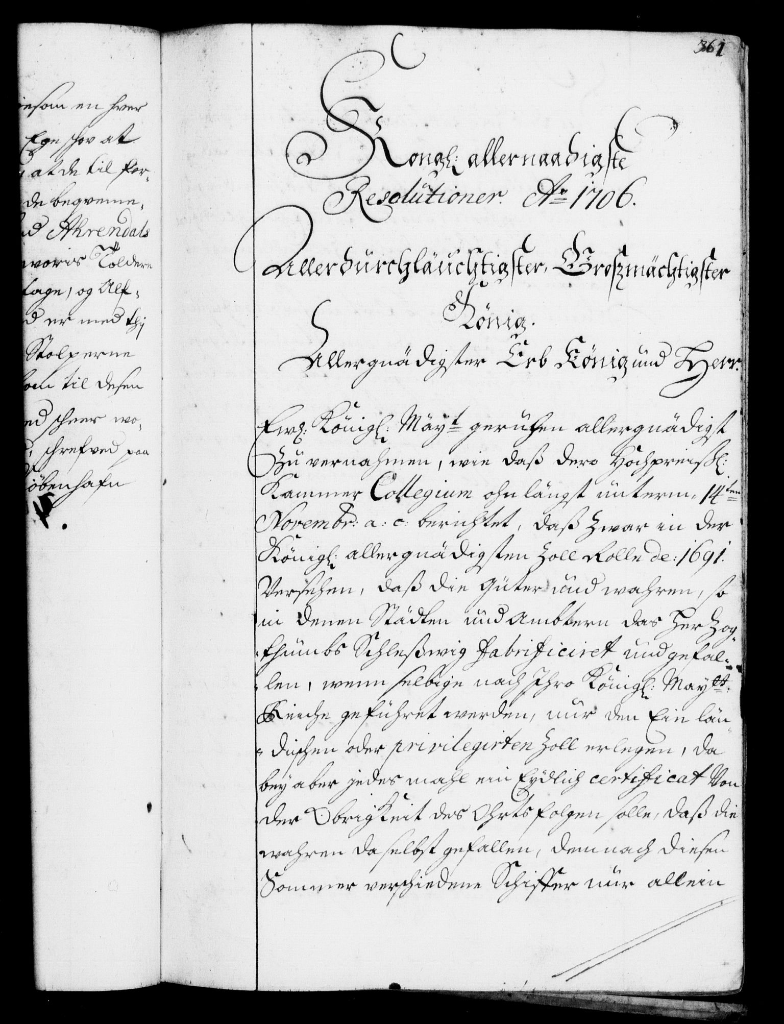 Rentekammeret, Kammerkanselliet, RA/EA-3111/G/Gf/Gfa/L0001: Resolusjonsprotokoll med register (merket RK 52.1), 1695-1706, p. 361